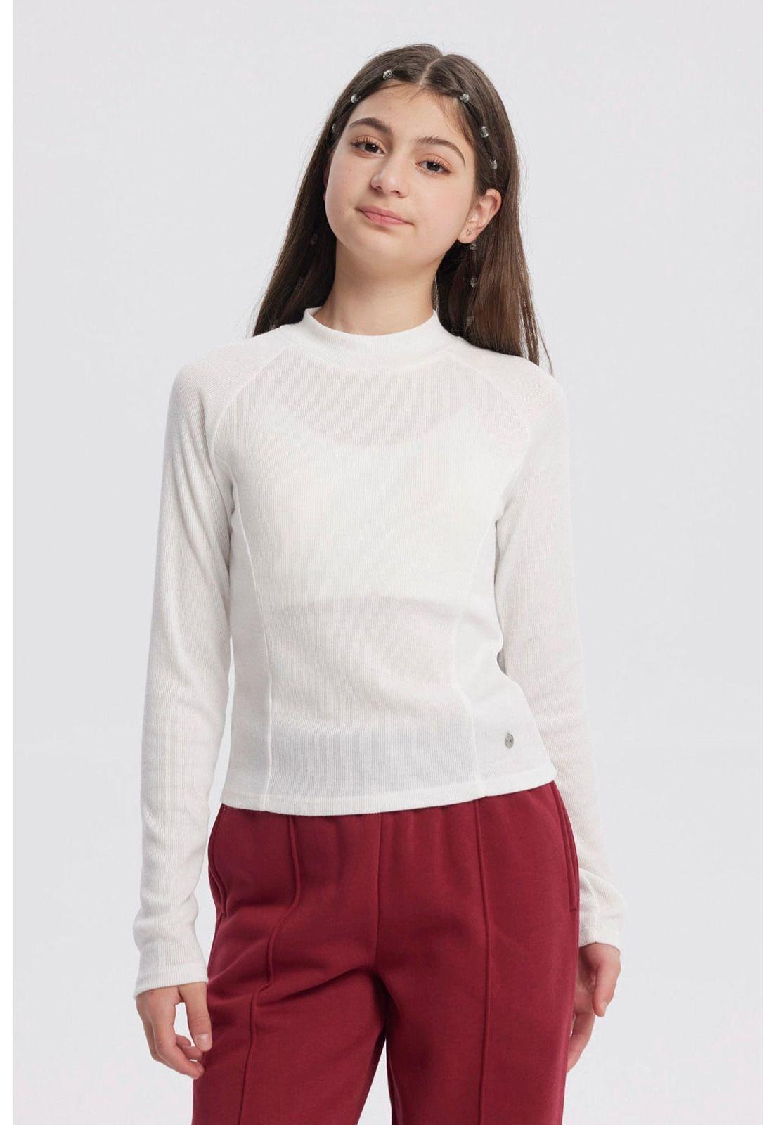 Polera Niña Cuello Alto Parcial Crudo-0