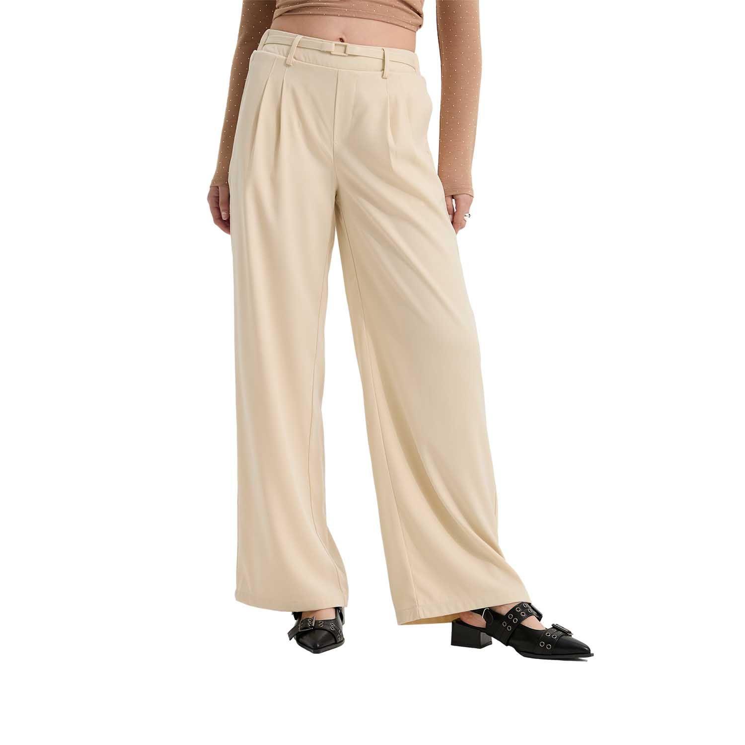 Pantalón Mujer Sastre Cinturón Beige Claro Fashion's Park-0