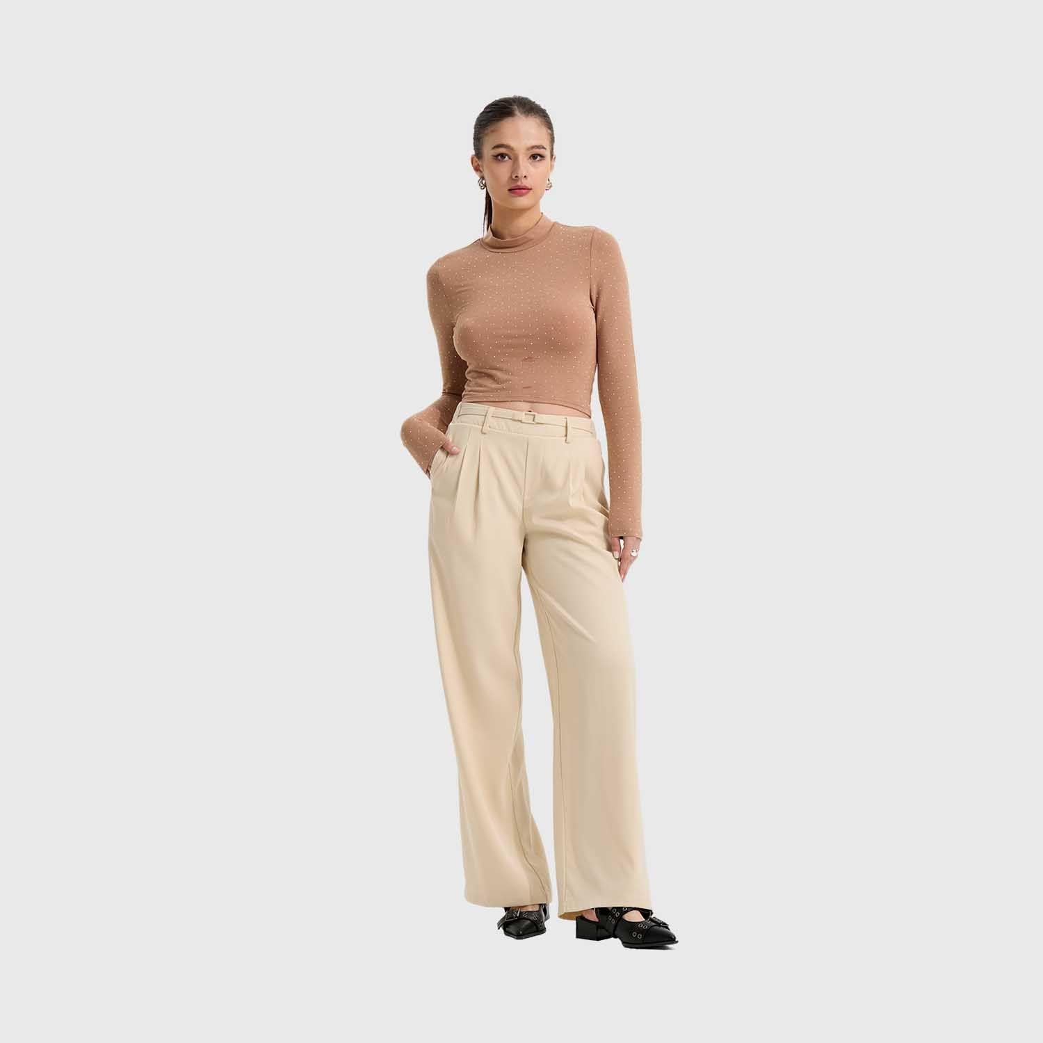 Pantalón Mujer Sastre Cinturón Beige Claro Fashion's Park-3