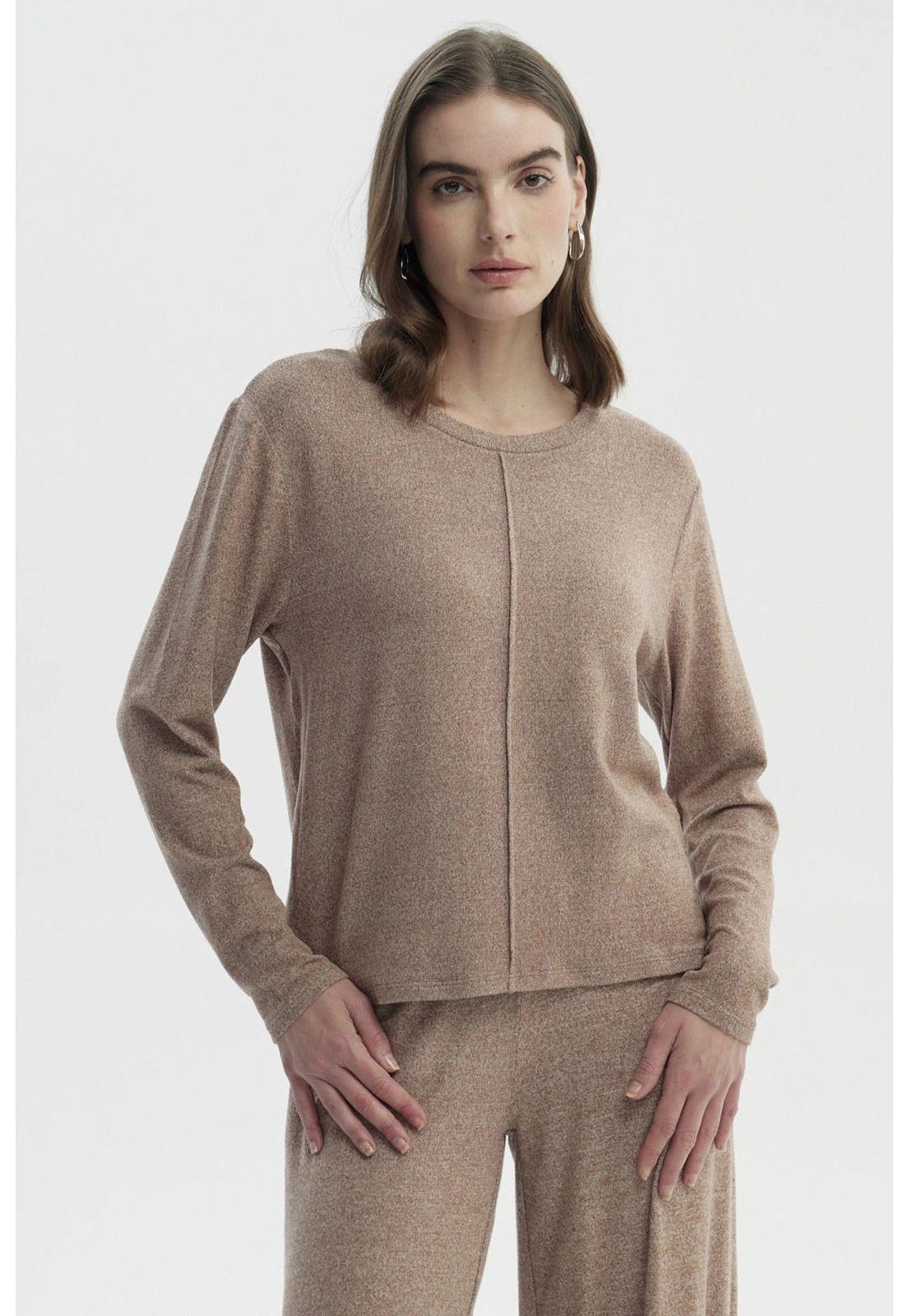 Sweater Mujer Slim Cuello Redondo Café-0