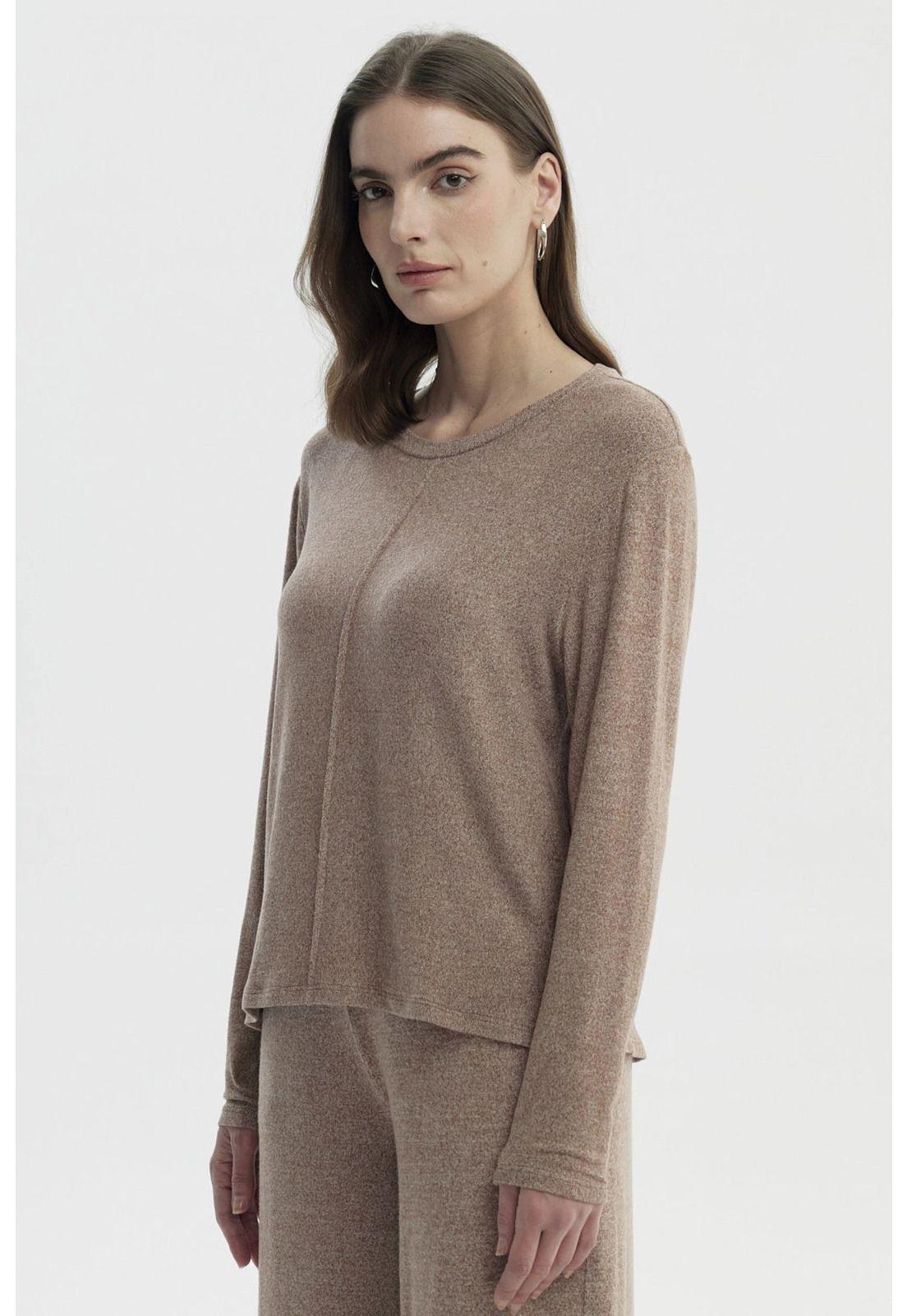 Sweater Mujer Slim Cuello Redondo Café-1