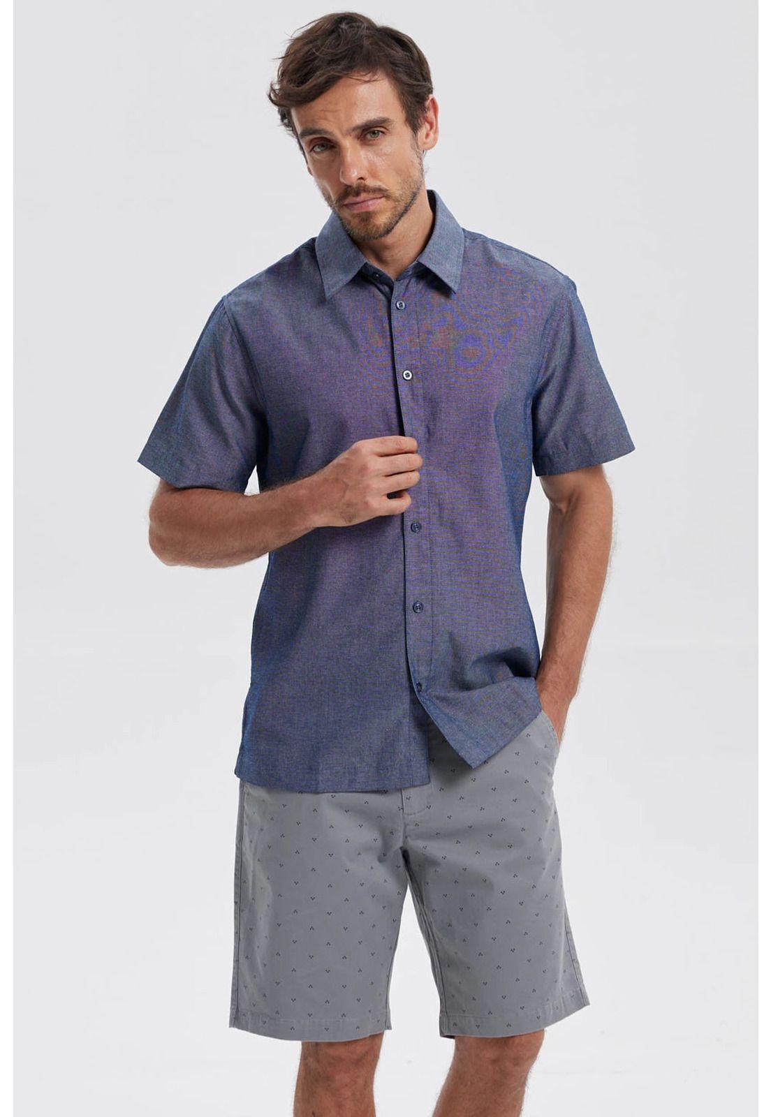 Camisa Hombre Lisa Azul Denim - ll-0