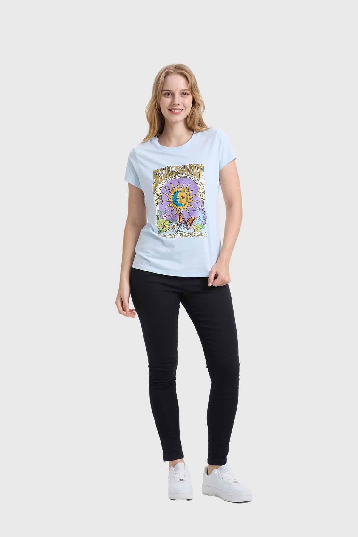 Polera Mujer Básica Print Celeste-3