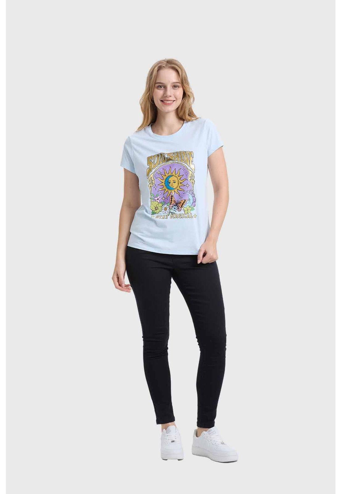 Polera Mujer Básica Print Celeste - ll-3