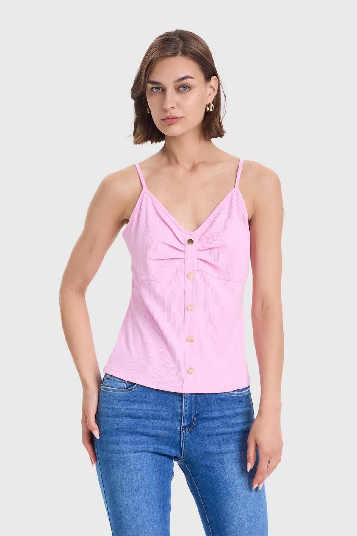 Polera Mujer Pábilo Rib Botones Rosado-0