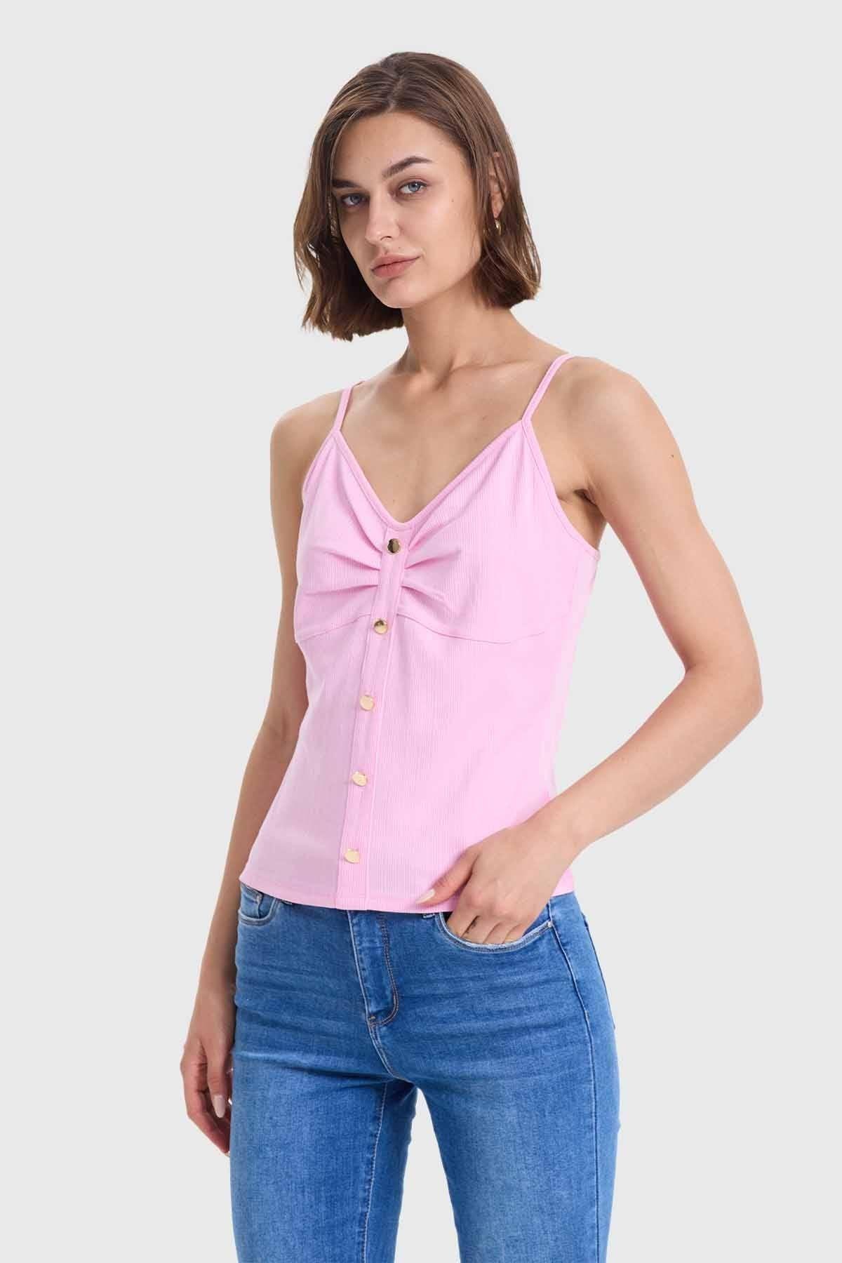 Polera Mujer Pábilo Rib Botones Rosado-1