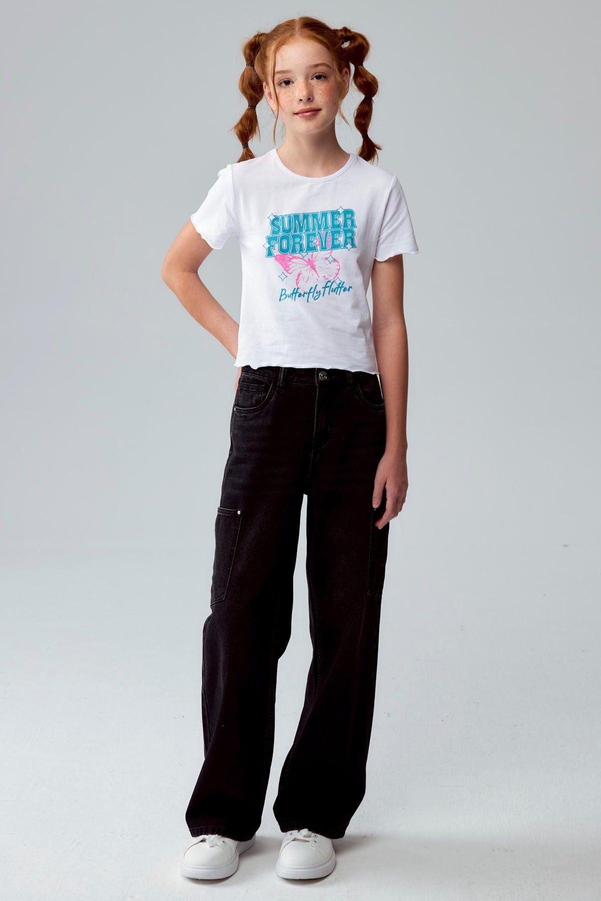 Polera Niña Crop Estampada Blanco-3