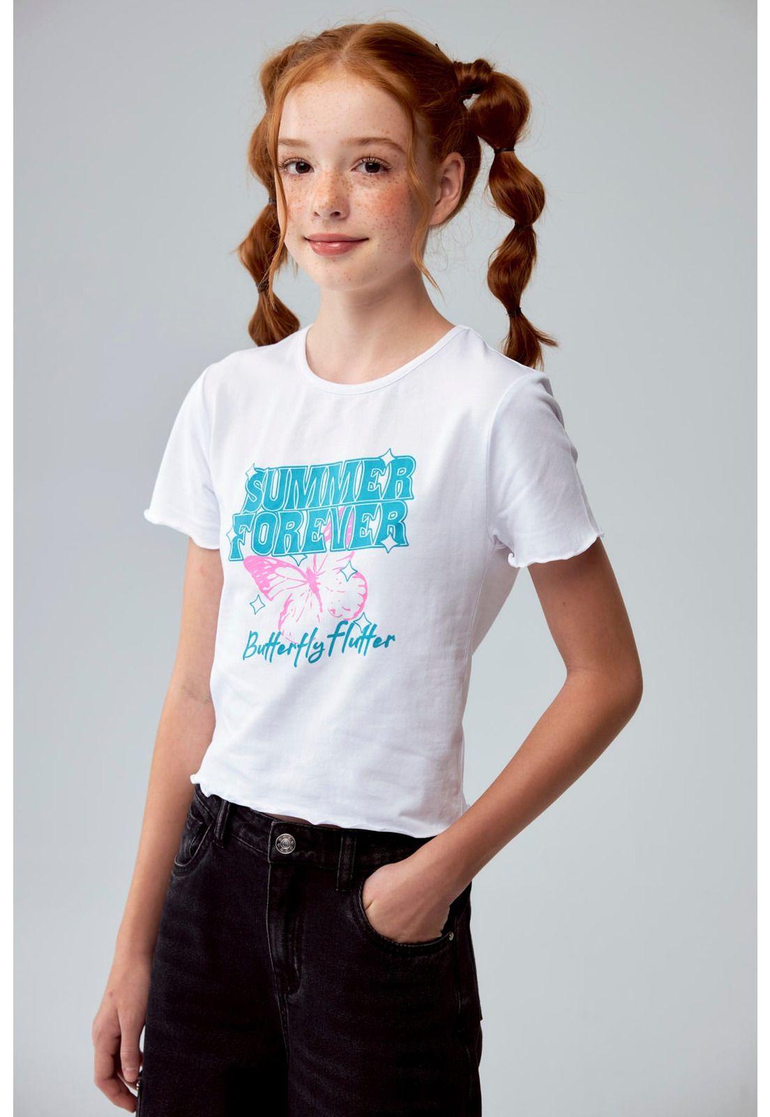 Polera Niña Crop Estampada Blanco-0