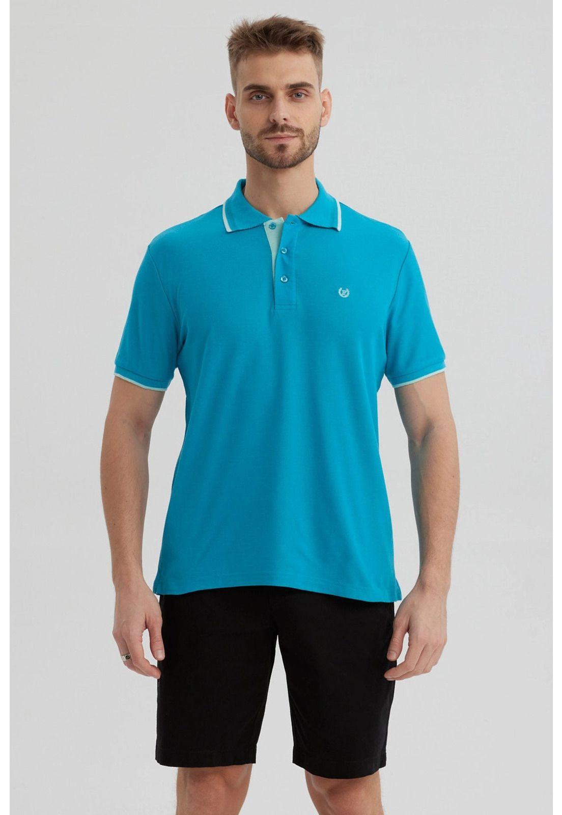 Polera Hombre Piqué Básica Lisa Turquesa - ll-0