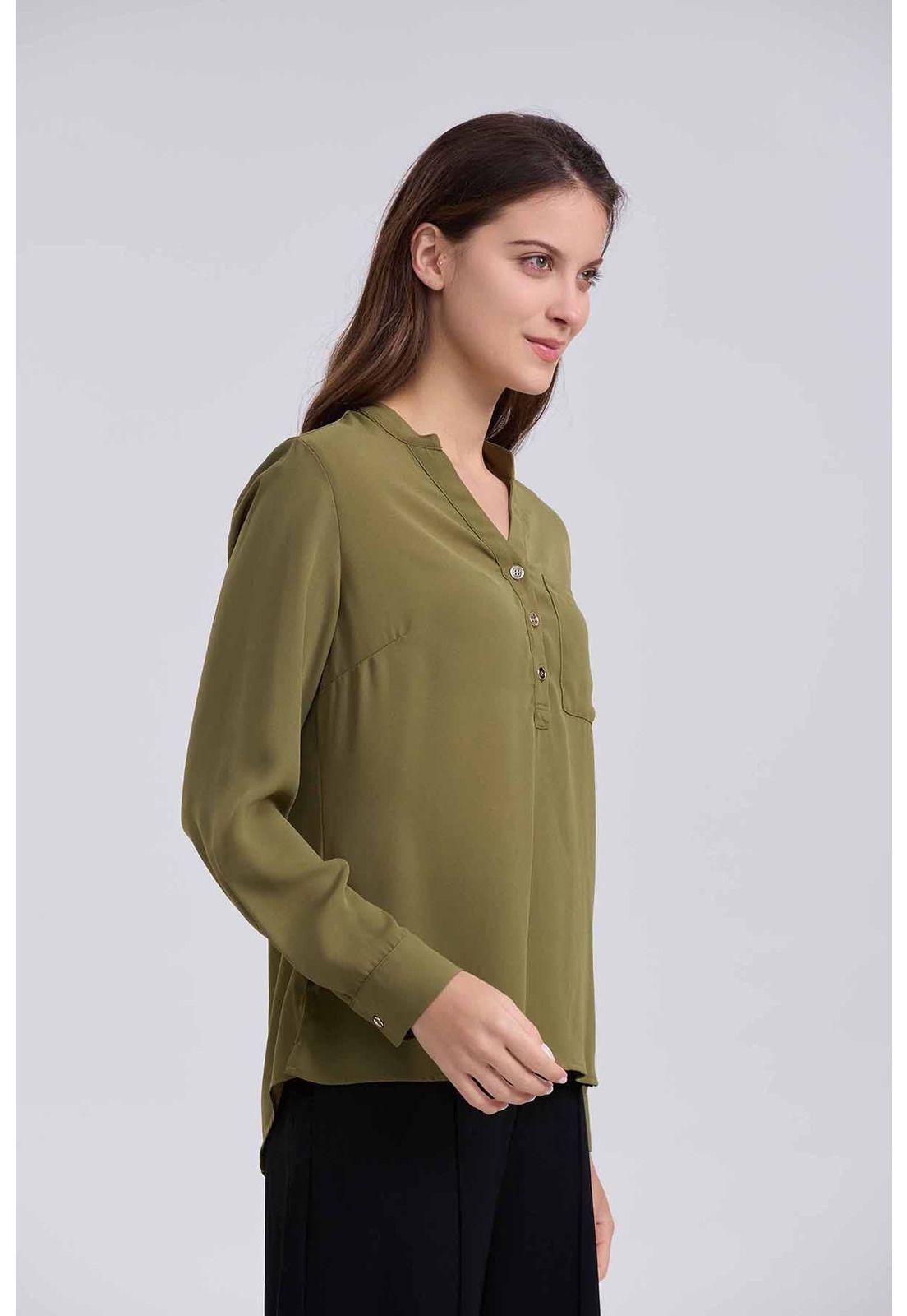 Blusa Mujer Crep Con Botón Verde-1