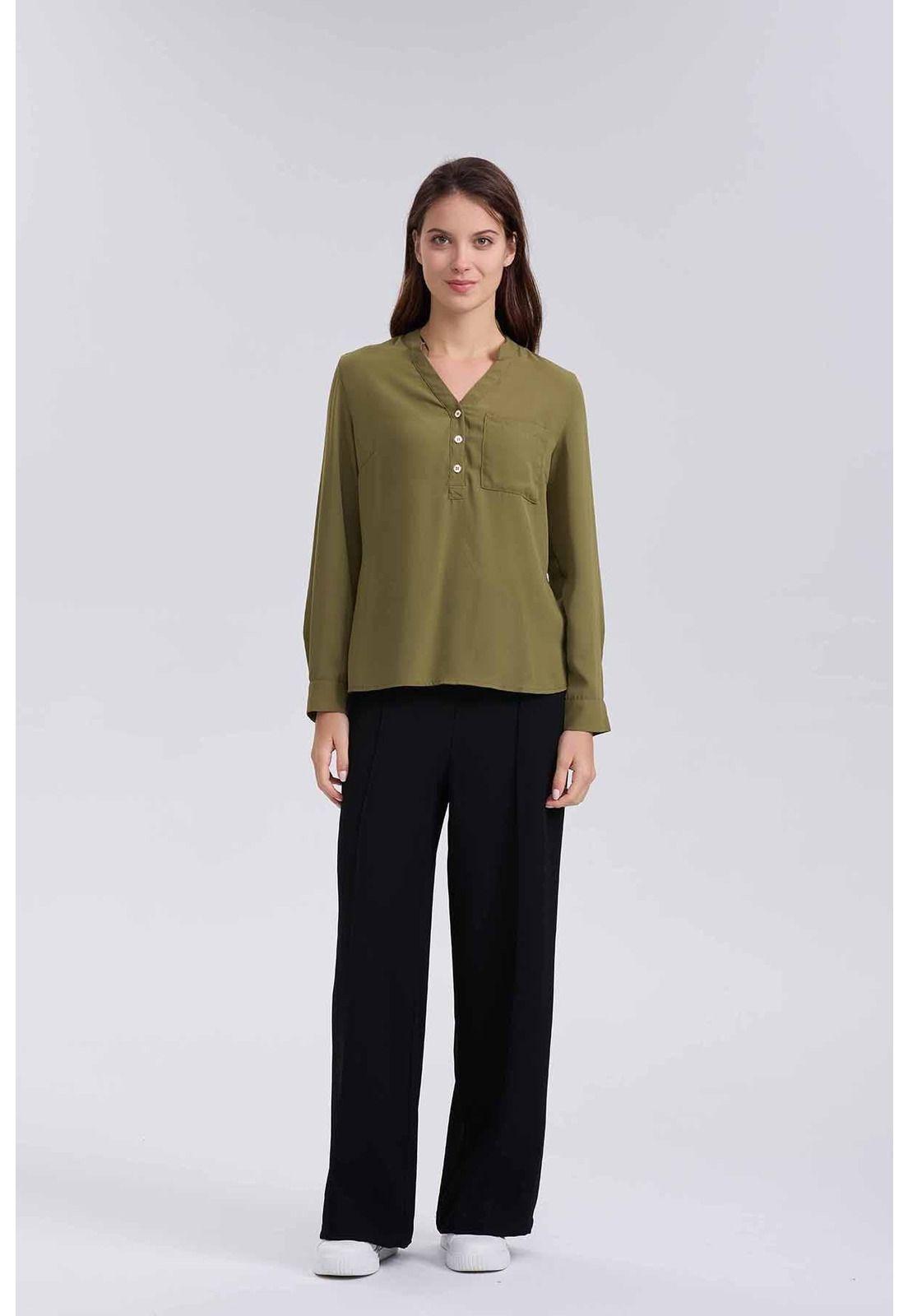 Blusa Mujer Crep Con Botón Verde-3