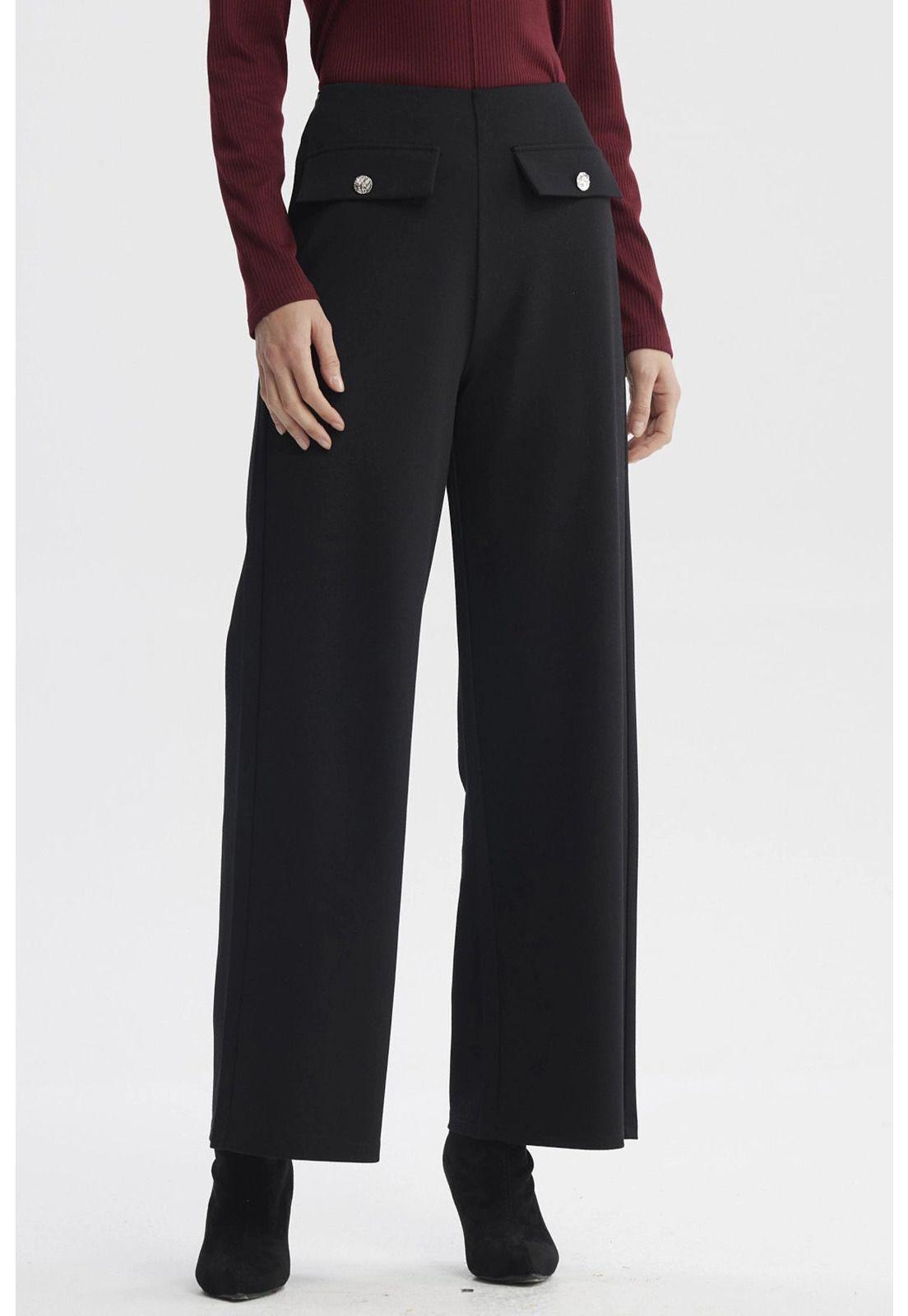 Pantalón Mujer Calce Recto Tapeta Botones Negro-0