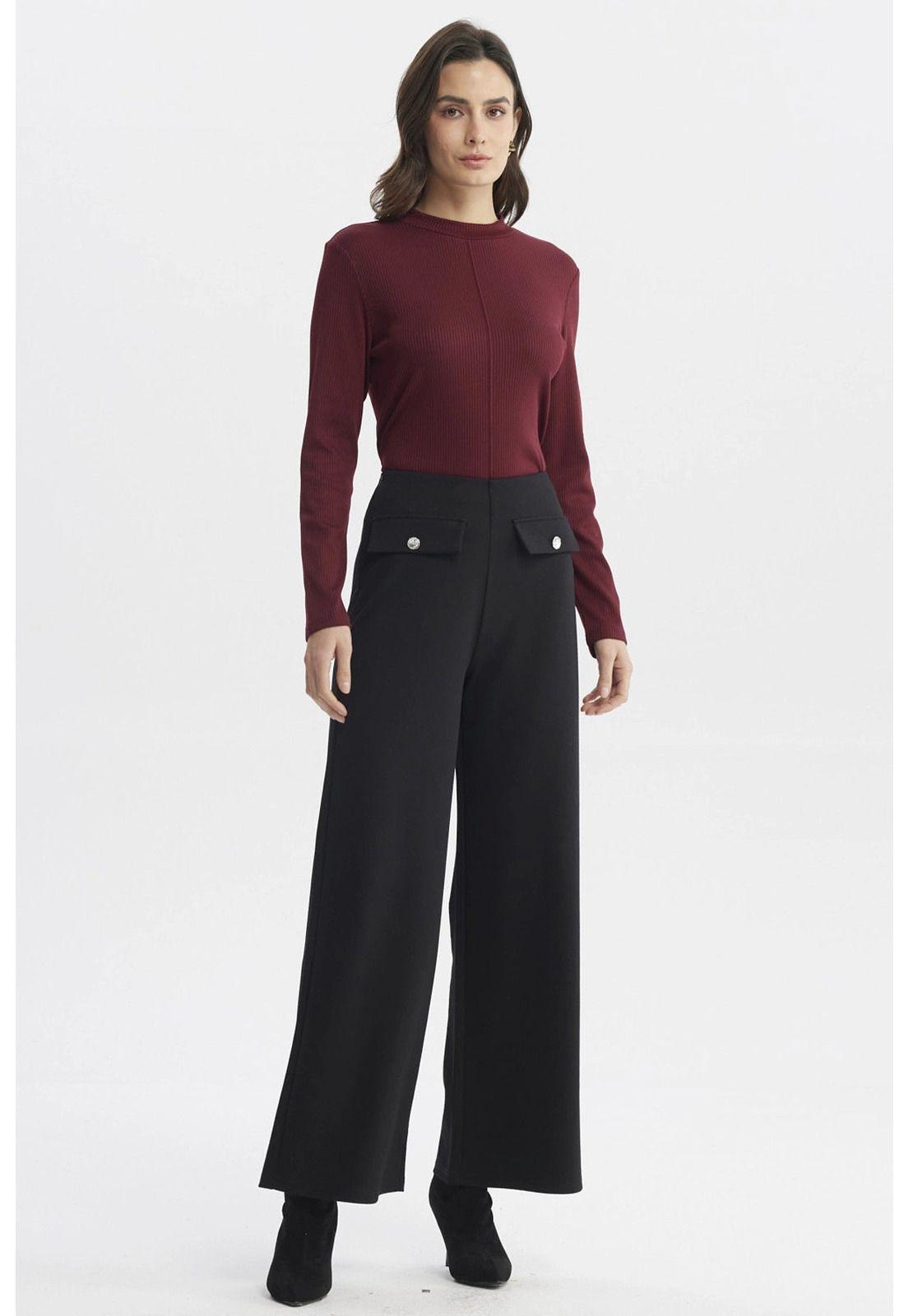 Pantalón Mujer Calce Recto Tapeta Botones Negro-3