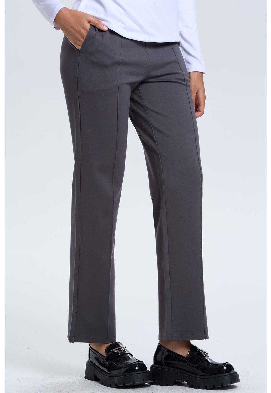 Pantalón Mujer Aplicación Hebilla Gris Oscuro-1