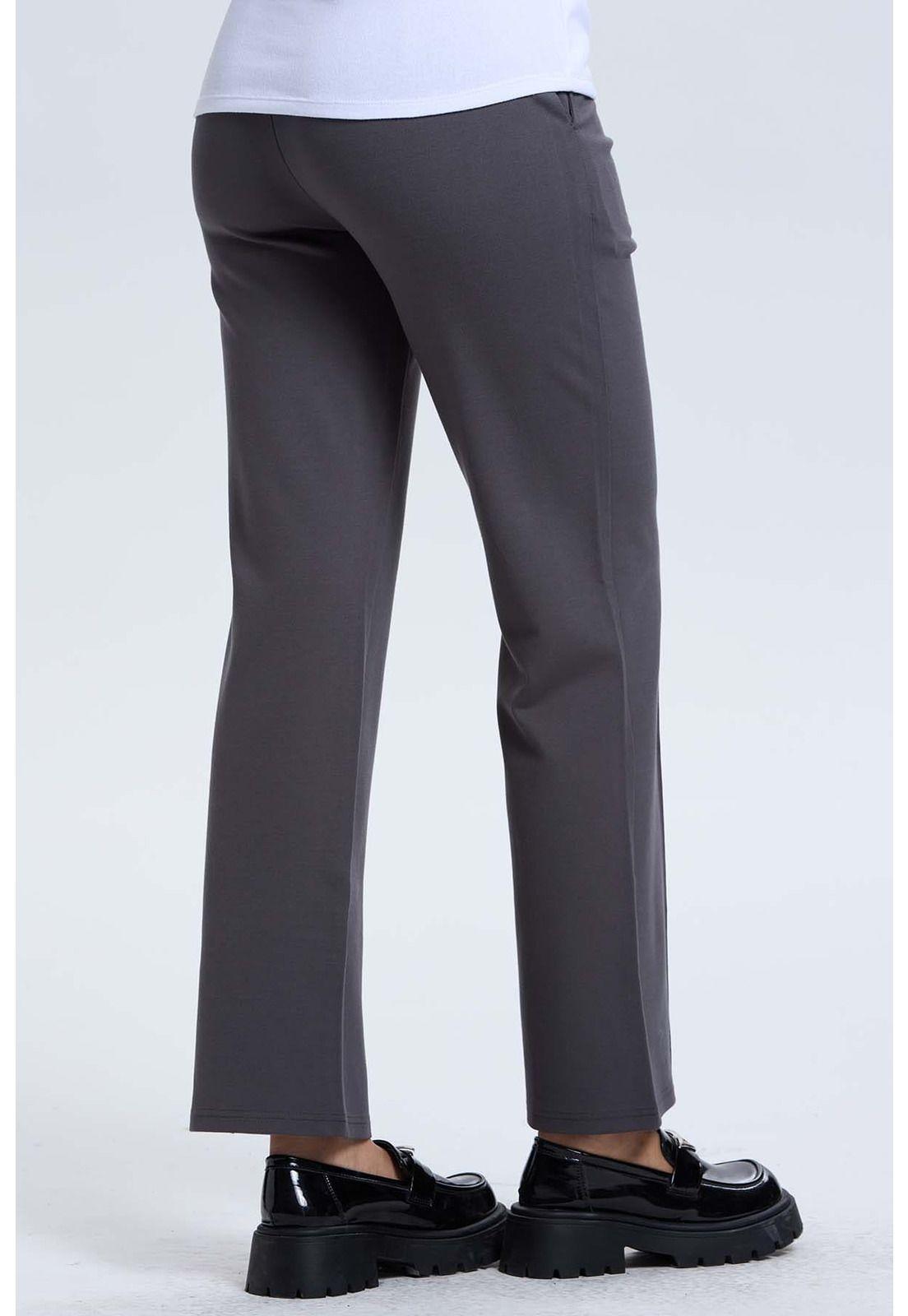 Pantalón Mujer Aplicación Hebilla Gris Oscuro-2