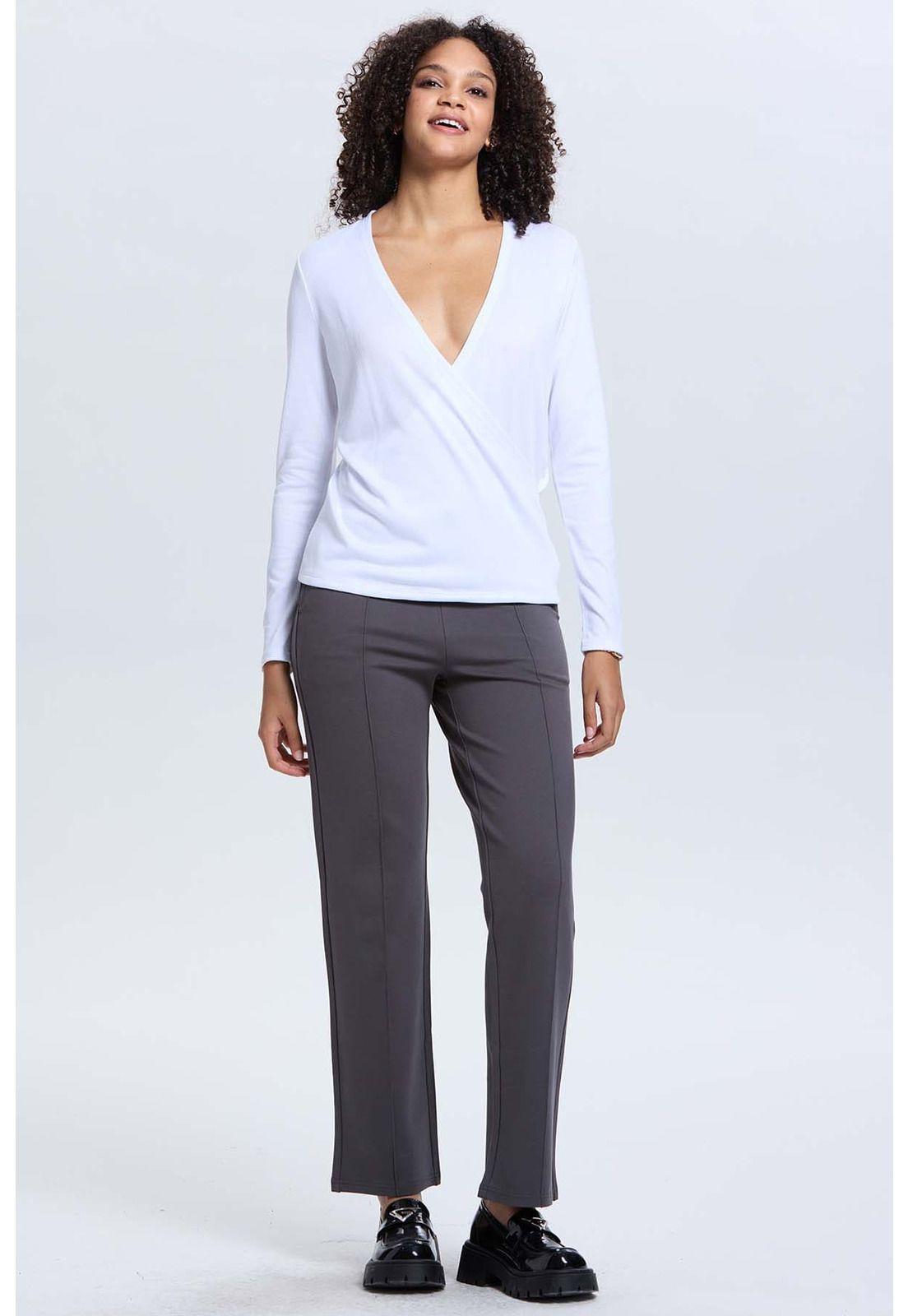 Pantalón Mujer Aplicación Hebilla Gris Oscuro-3