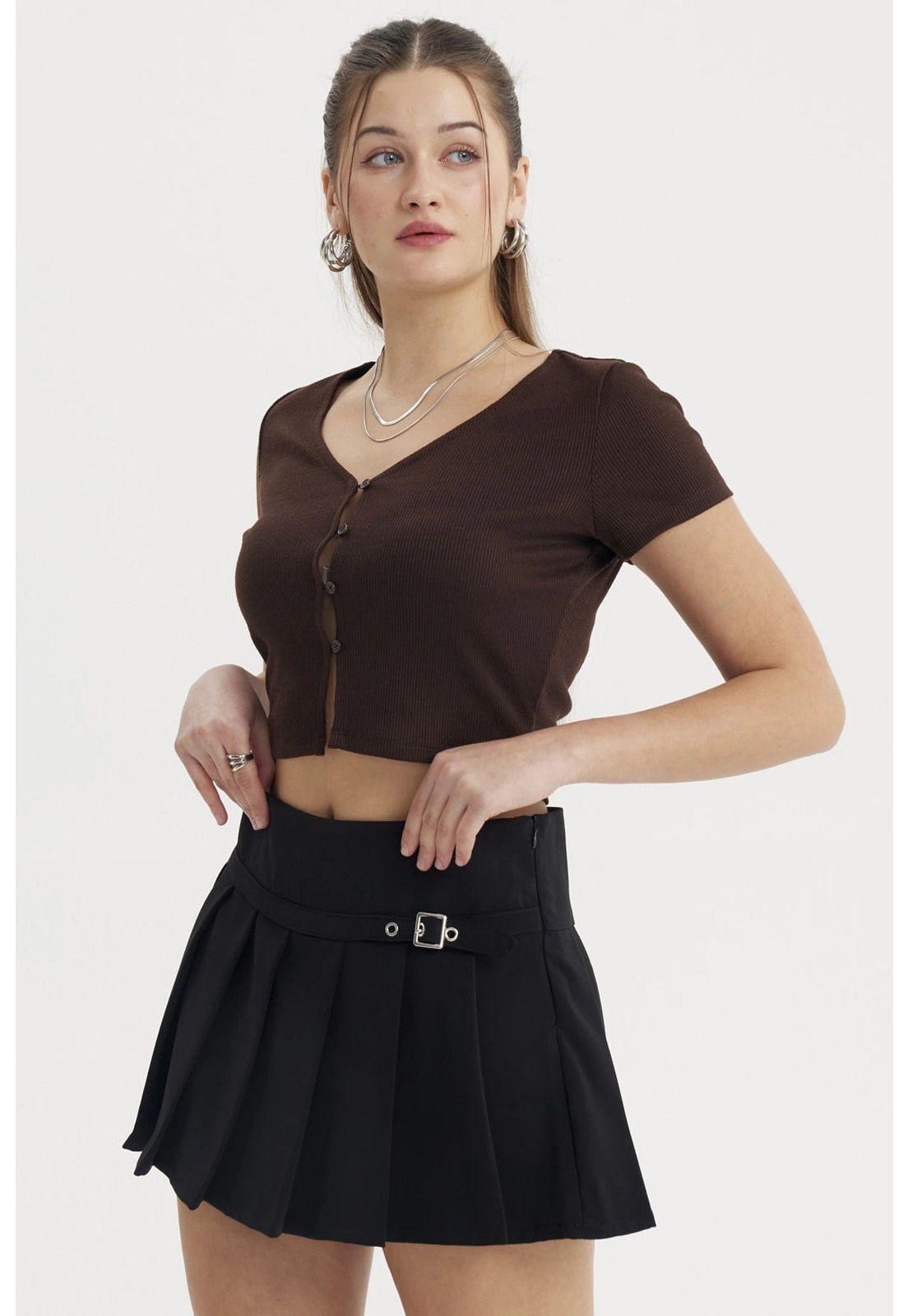 Polera Mujer Rib Abotonada Café Oscuro-1