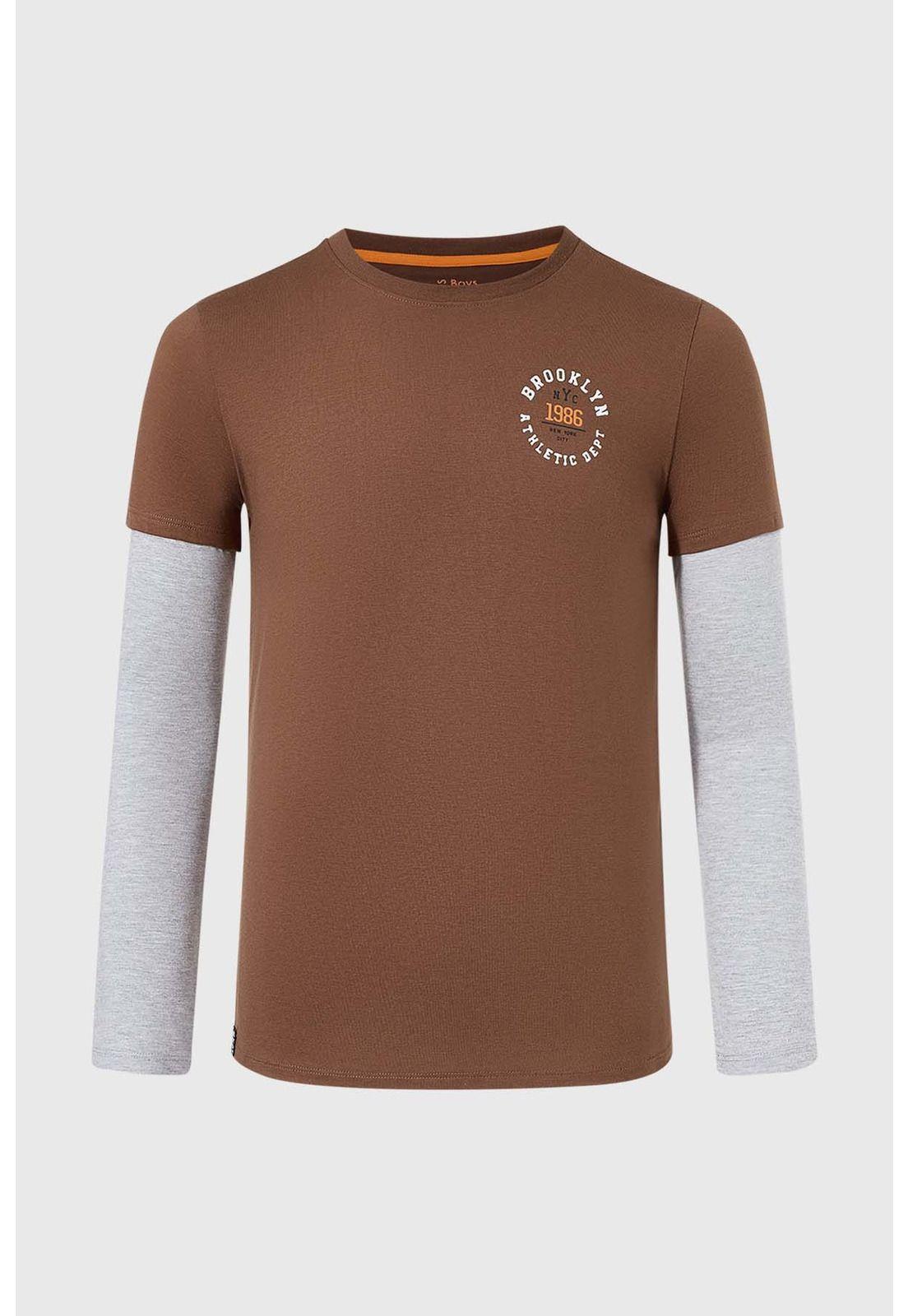 Polera Niño Doble Manga Básica Café-0