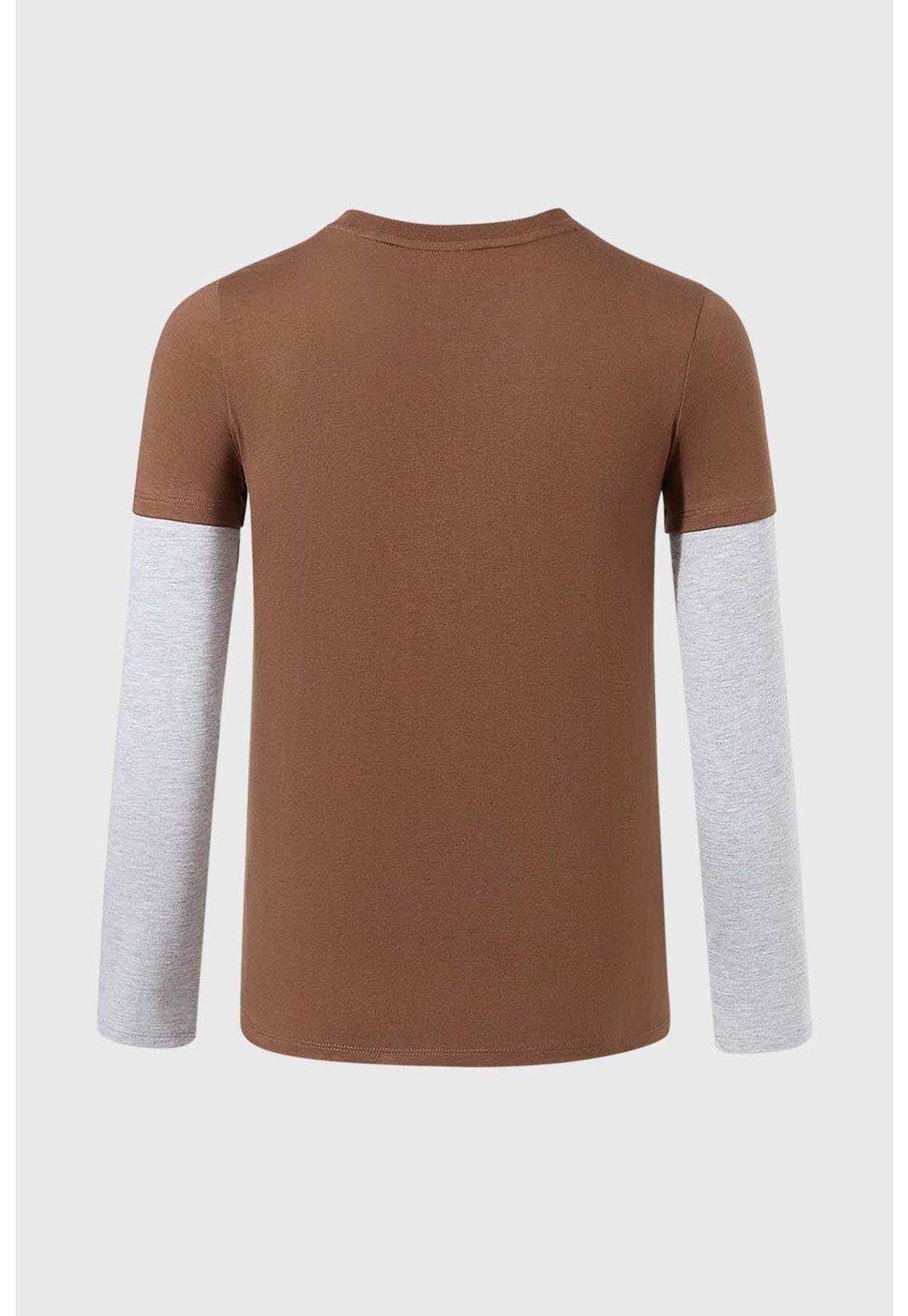 Polera Niño Doble Manga Básica Café-1
