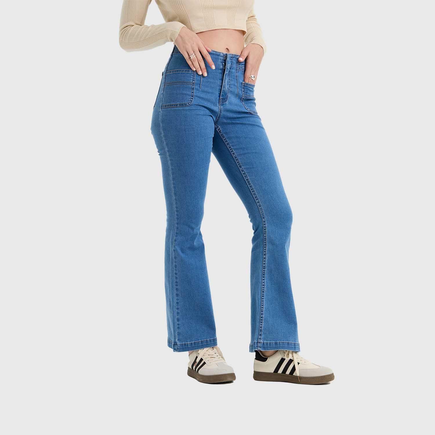 Jeans Mujer Flare Corte Cintura Azul Claro Fashion's Park-1