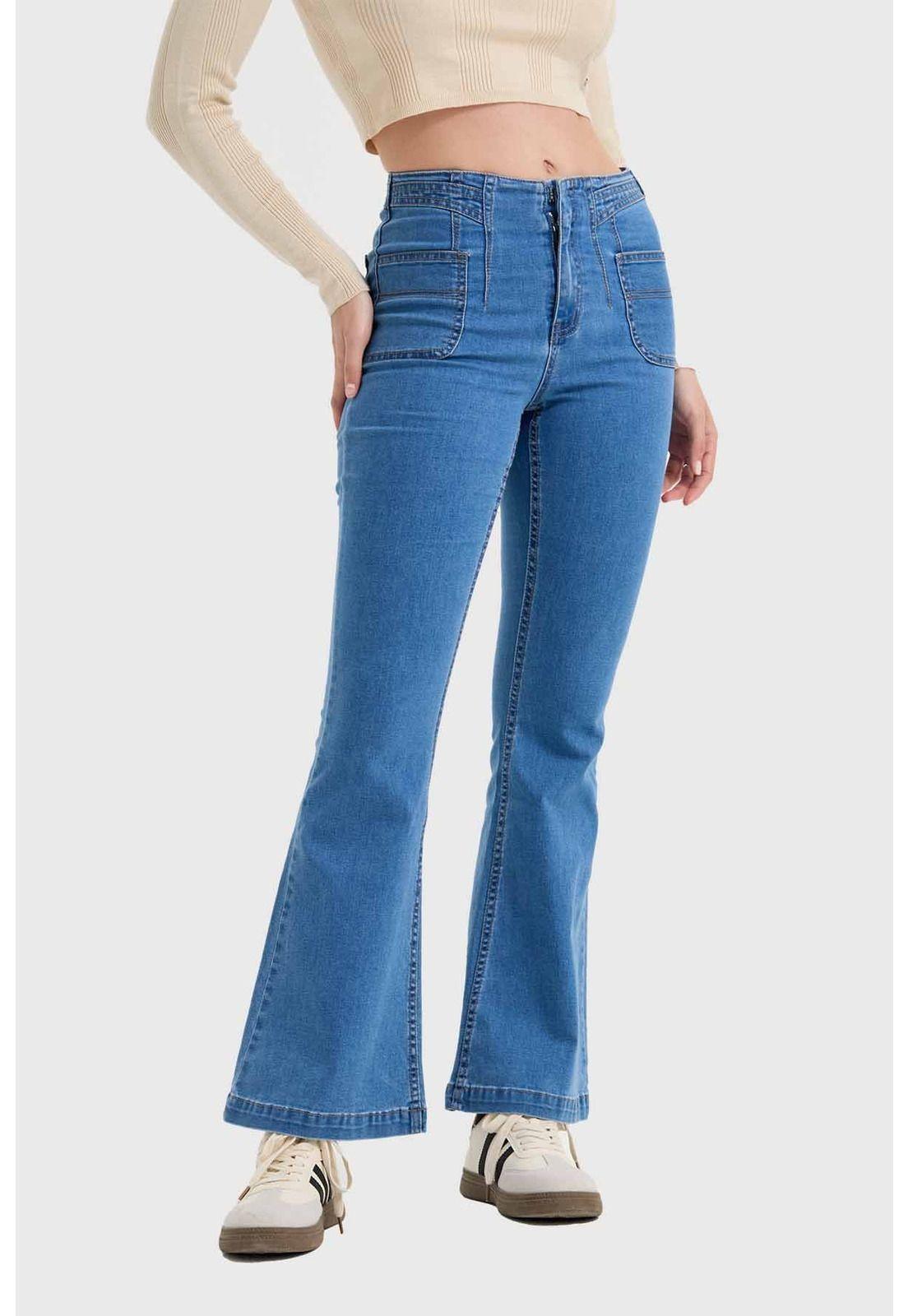 Jeans Mujer Flare Corte Cintura Azul-0