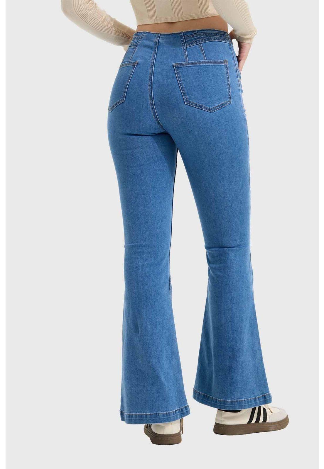 Jeans Mujer Flare Corte Cintura Azul-2
