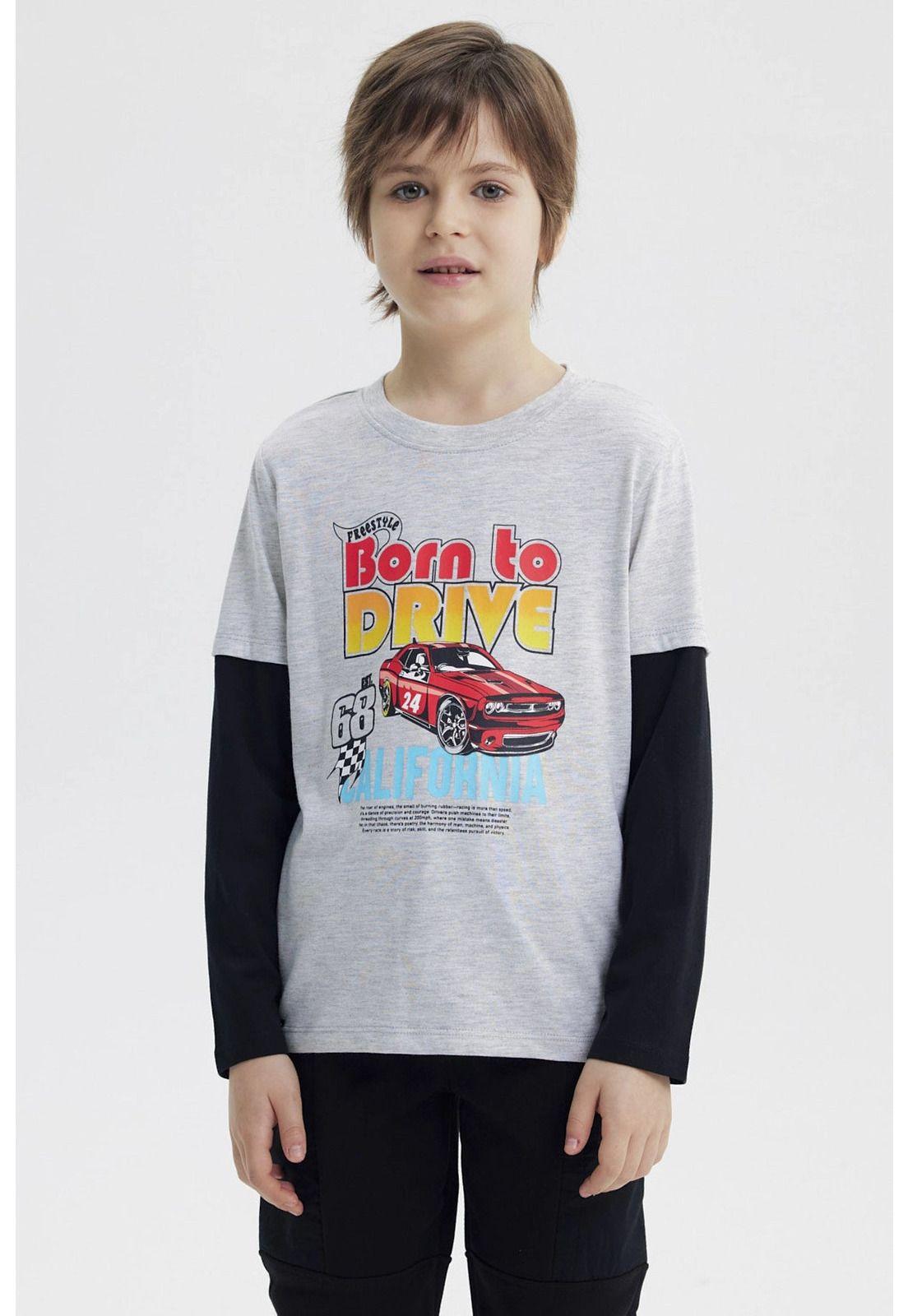 Polera Niño Básica Print Gris Melange Claro - lll-0