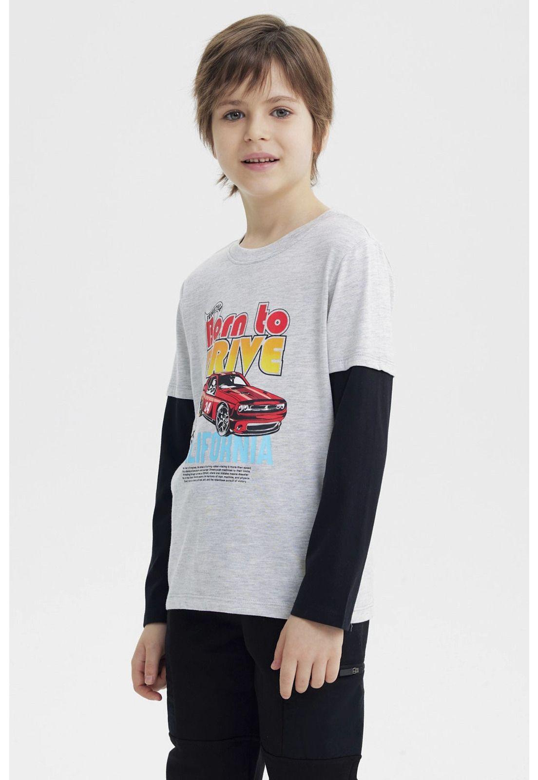 Polera Niño Básica Print Gris Melange Claro - lll-1
