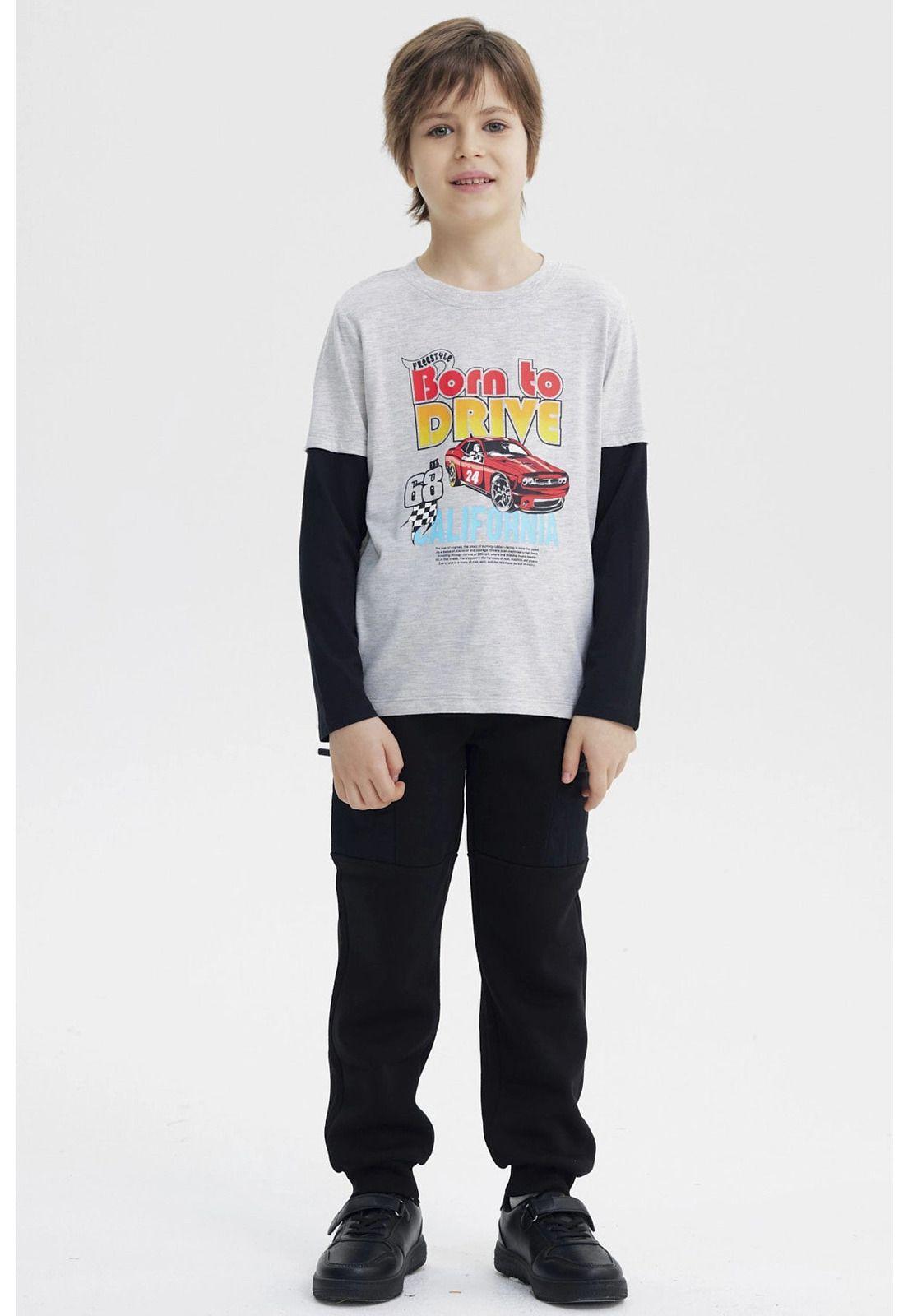 Polera Niño Básica Print Gris Melange Claro - lll-3