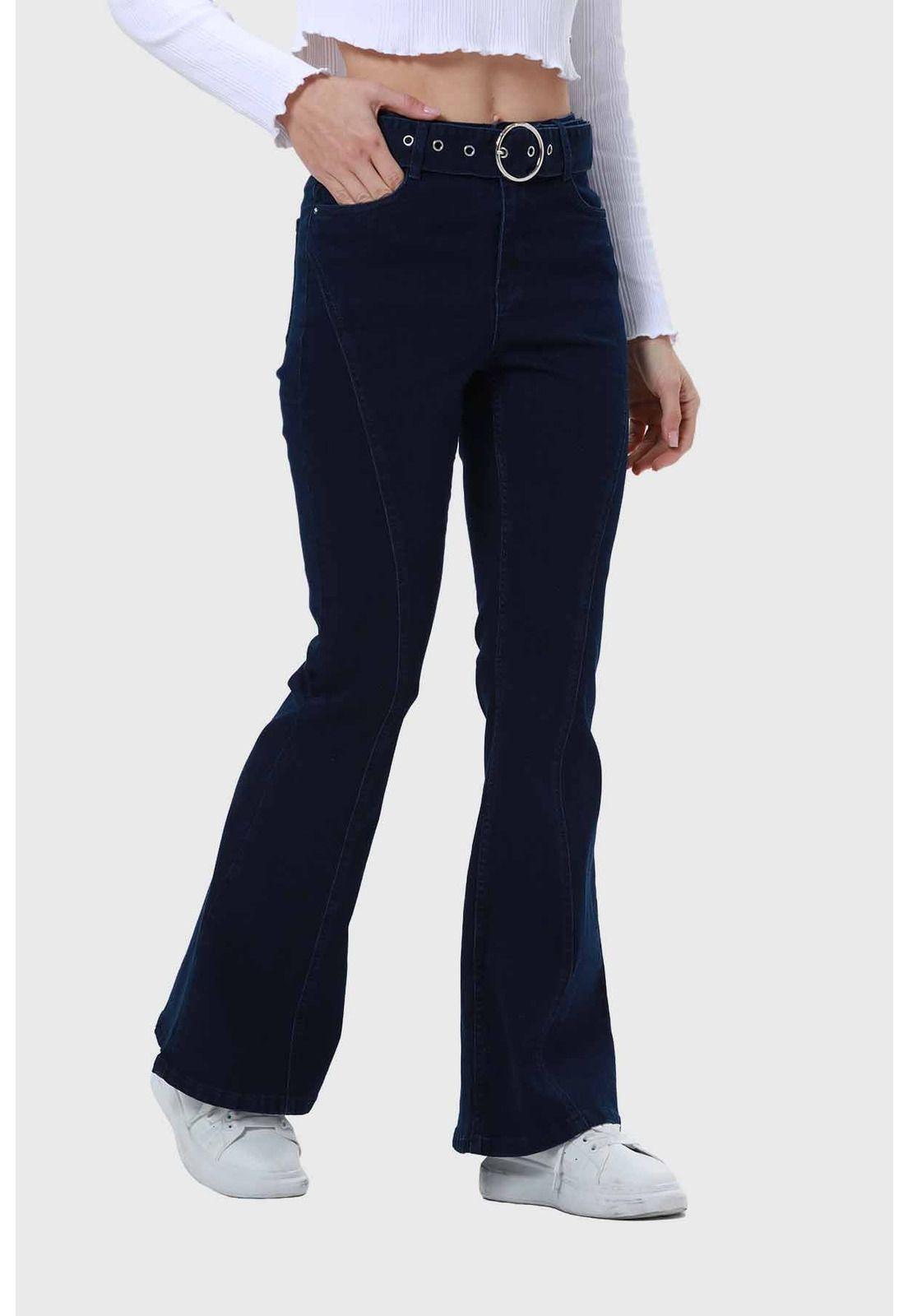 Jeans Mujer Flare Línea Curva Azul-1