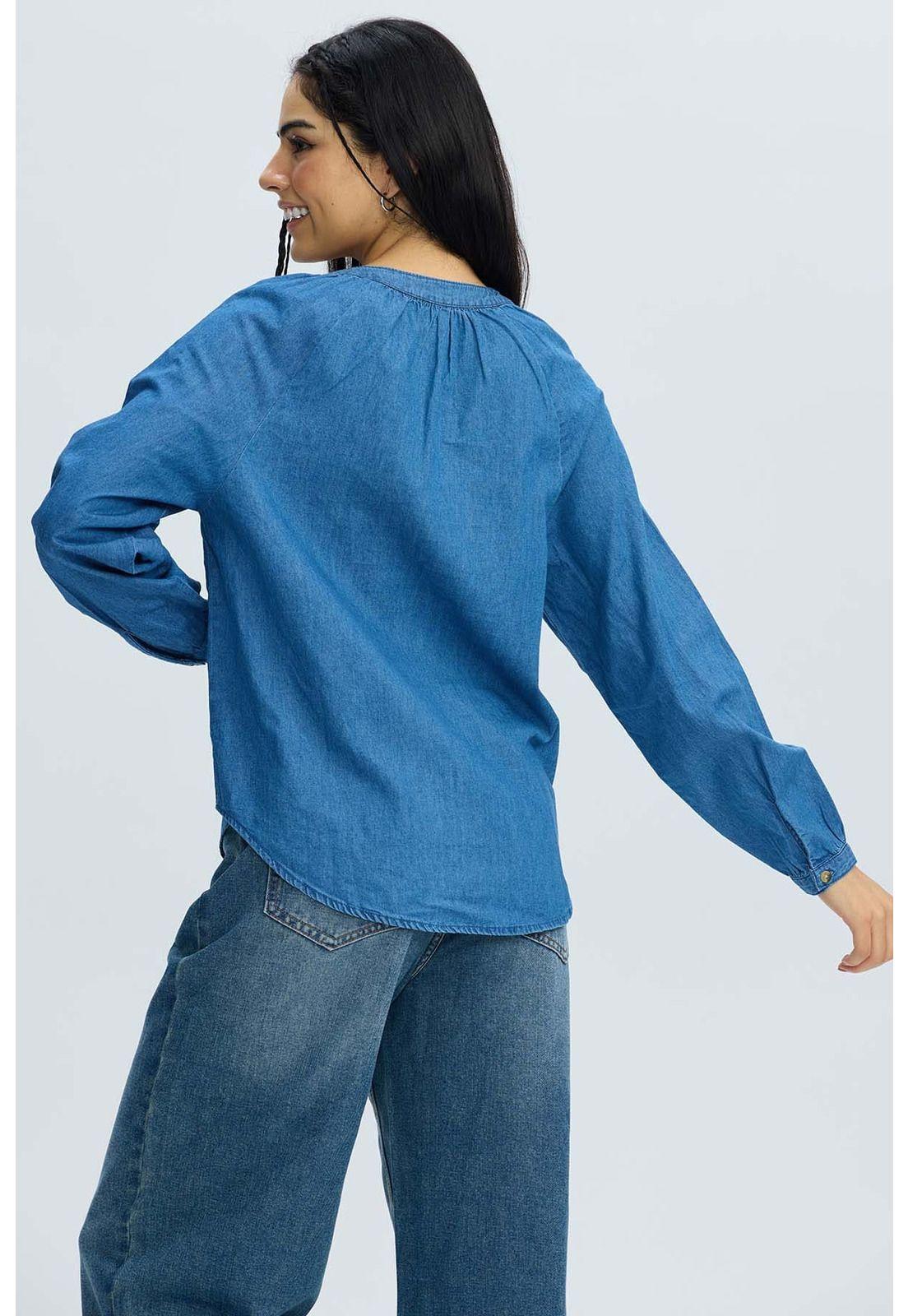 Blusa Mujer Boho Manga Ancha Azul-2