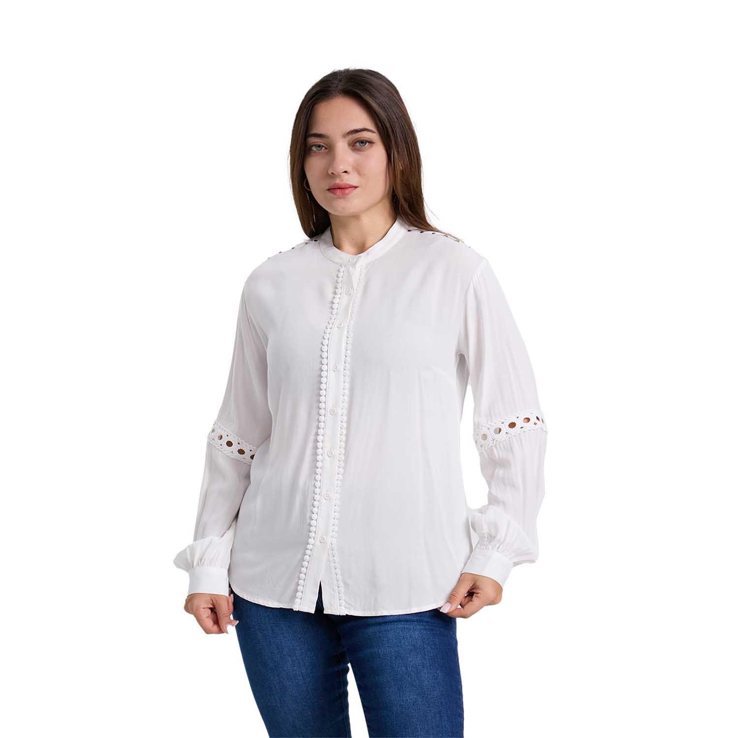 Blusa Mujer Macramé Lisa Crudo-0