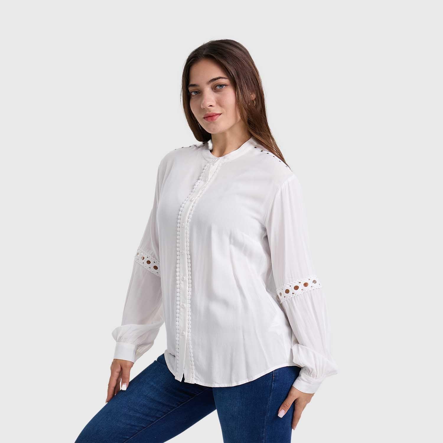 Blusa Mujer Macramé Lisa Crudo-1