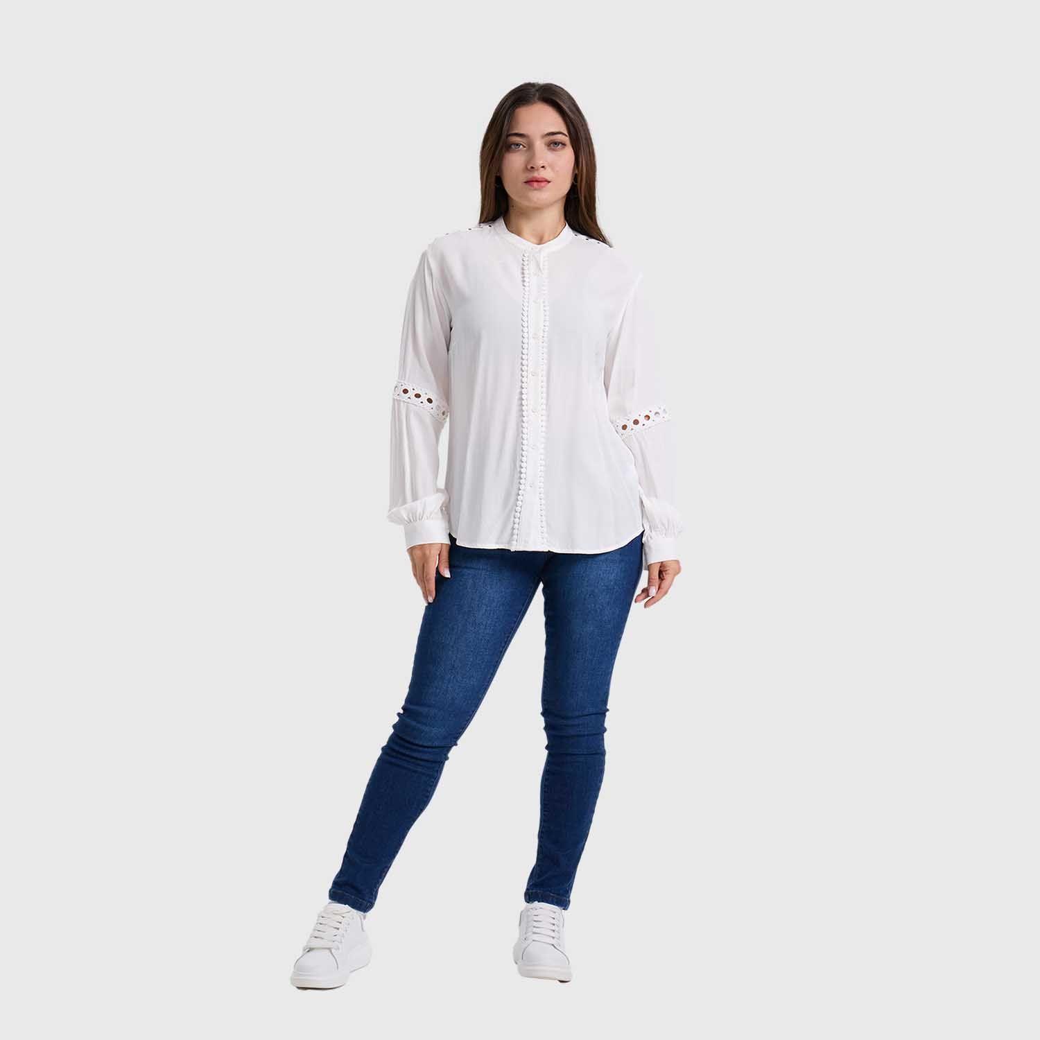 Blusa Mujer Macramé Lisa Crudo-3