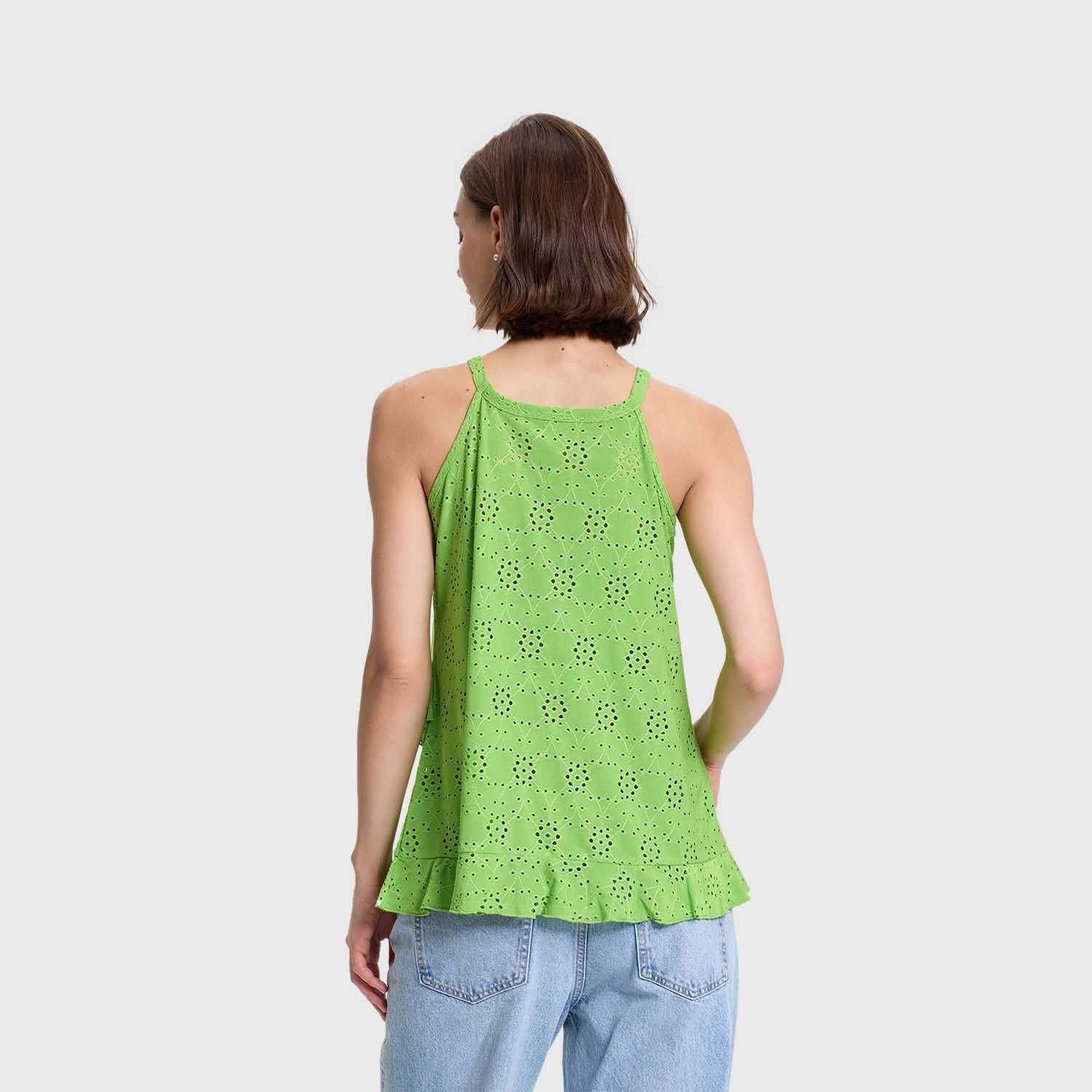 Polera Mujer Halter Broderie Verde Claro Fashions Park-2