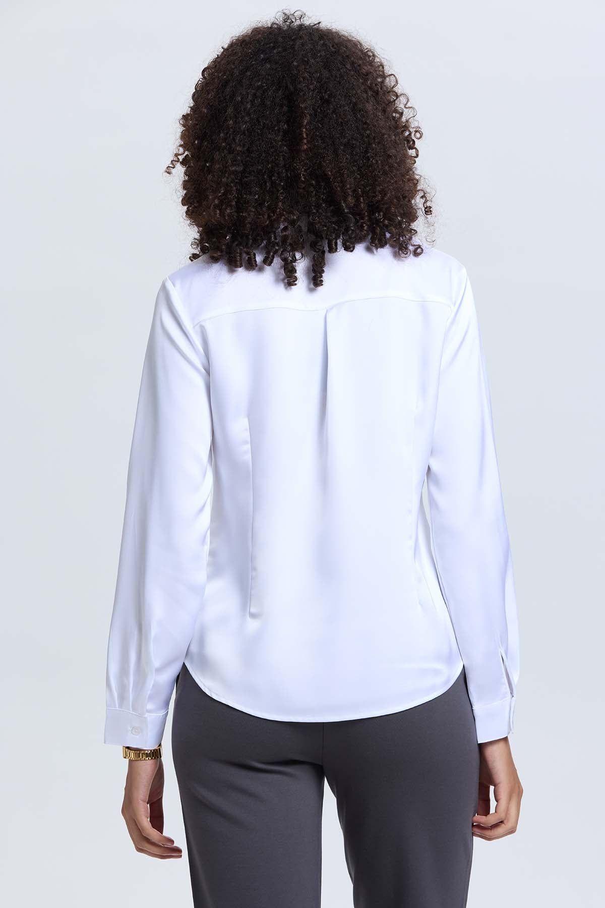Blusa Mujer Satinada Abotonada Blanco-2