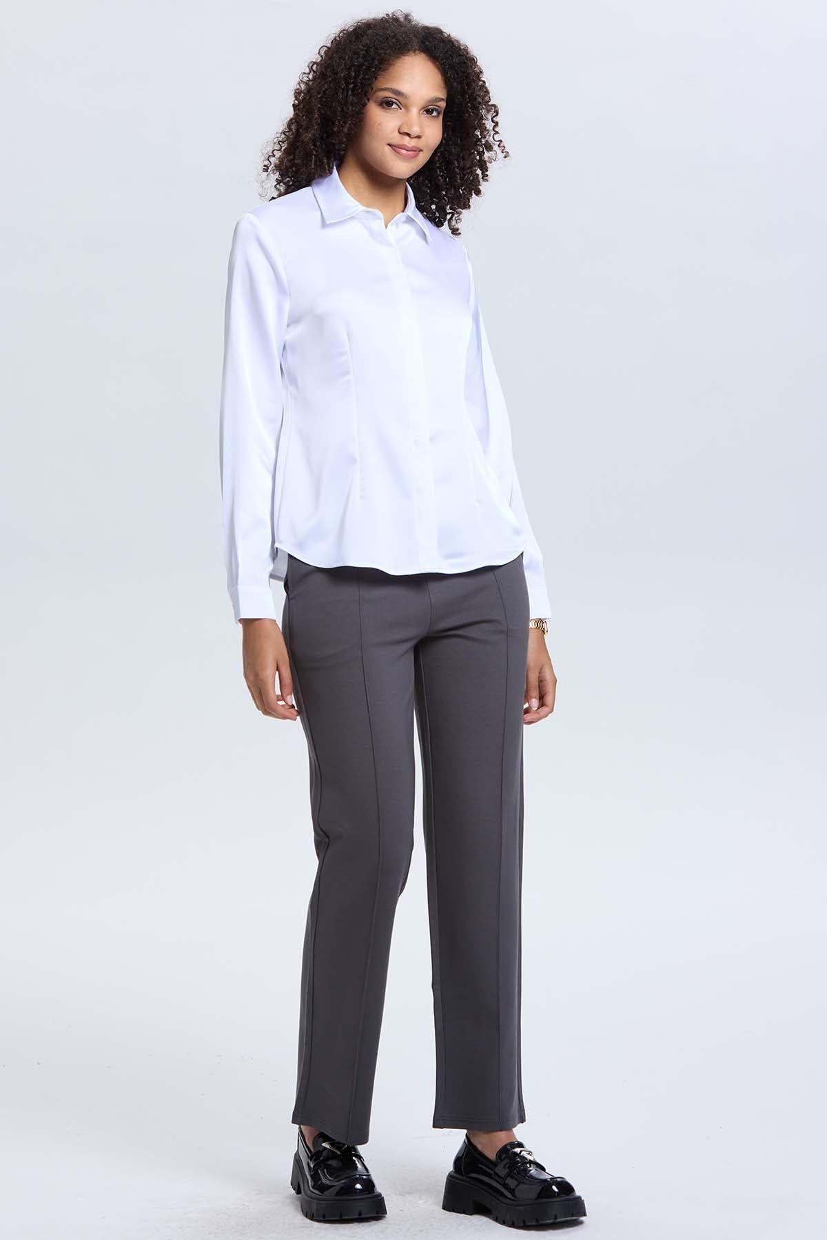 Blusa Mujer Satinada Abotonada Blanco-3