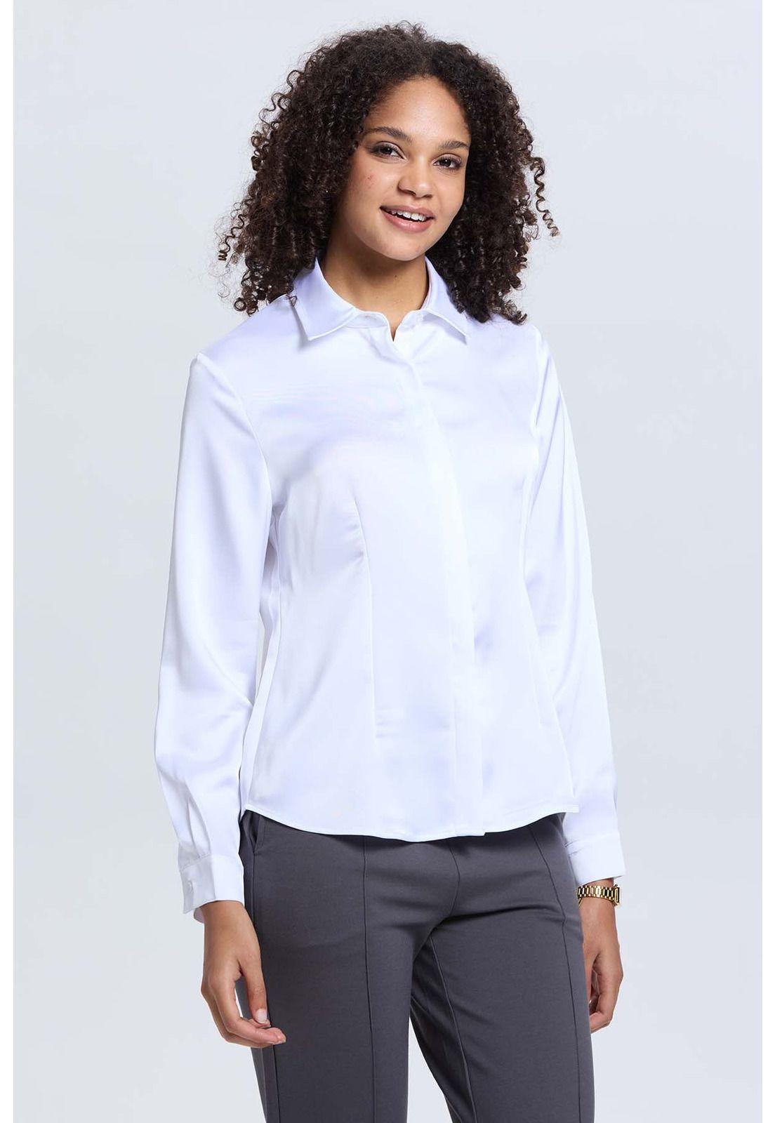 Blusa Mujer Satinada Abotonada Blanco-0