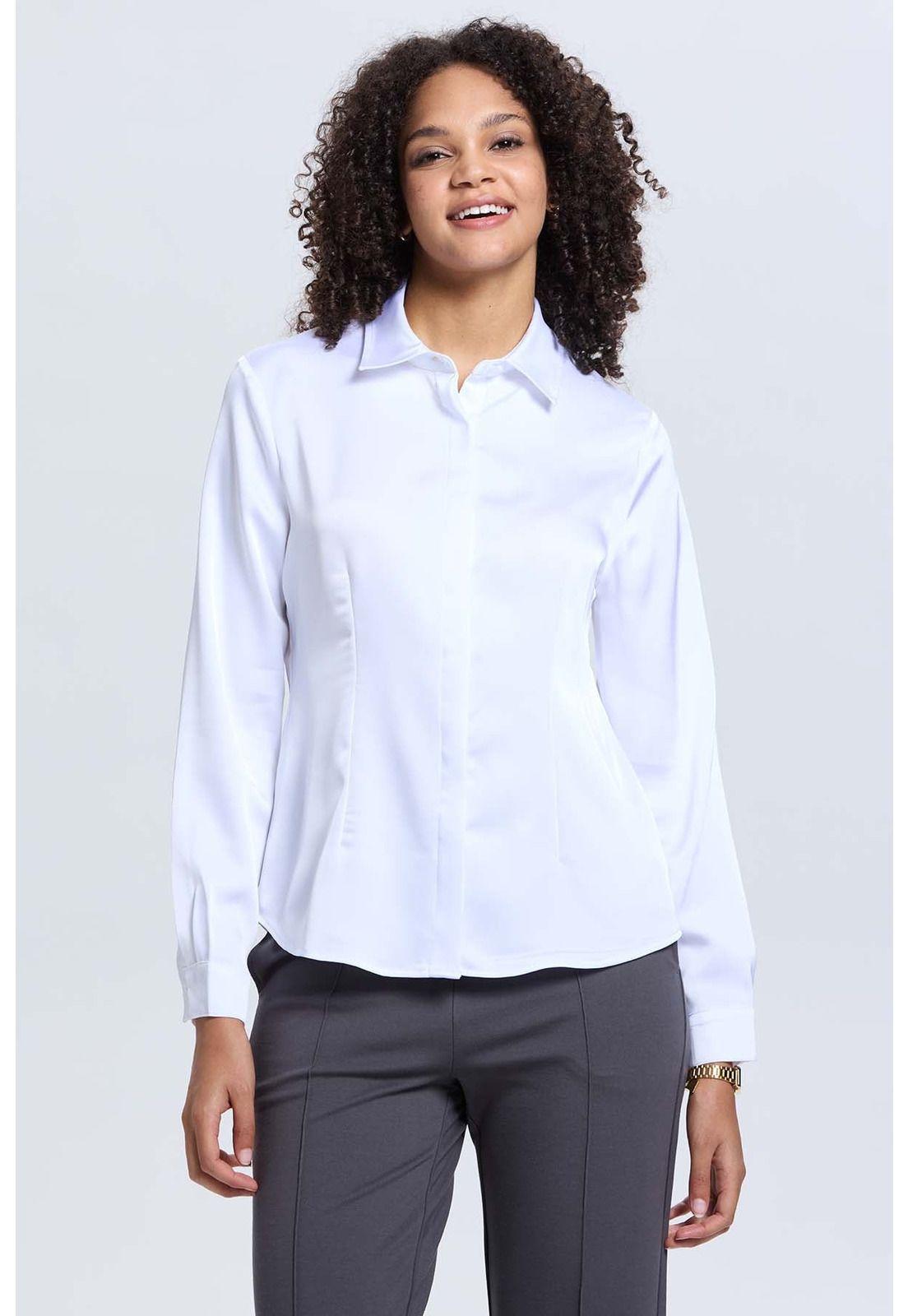 Blusa Mujer Satinada Abotonada Blanco-1
