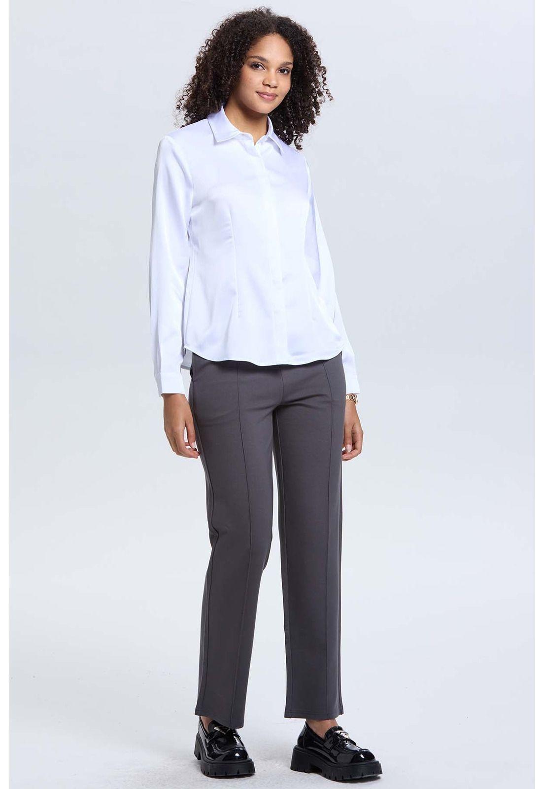 Blusa Mujer Satinada Abotonada Blanco-3