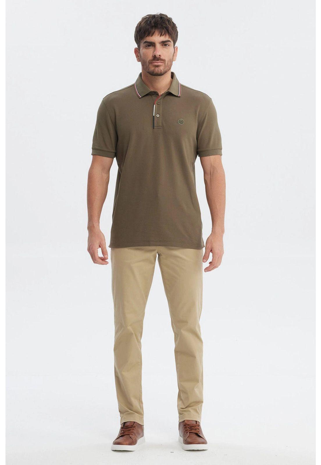 Polera Hombre Pique Dos Botónes Verde Oliva-3