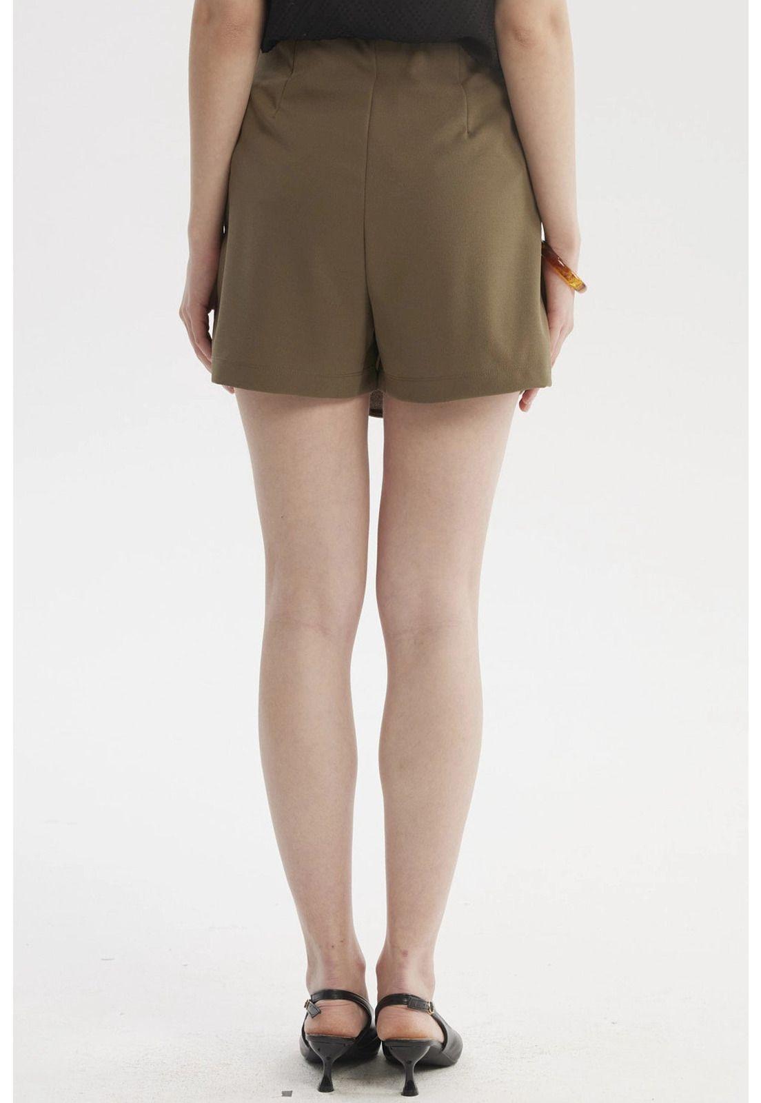 Falda Mujer Cruzado Aplicación Abotonado Verde Olivo-2