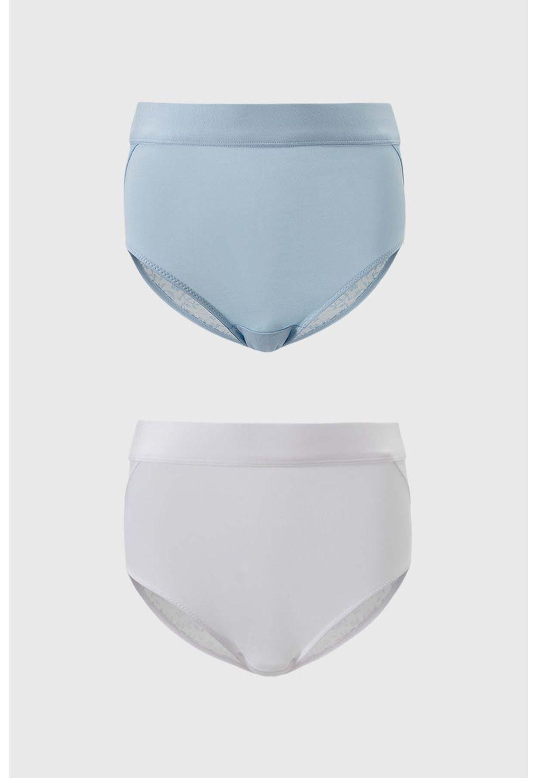 Calzón Mujer Bipack Tiro Alto Con Encaje Blanco-0