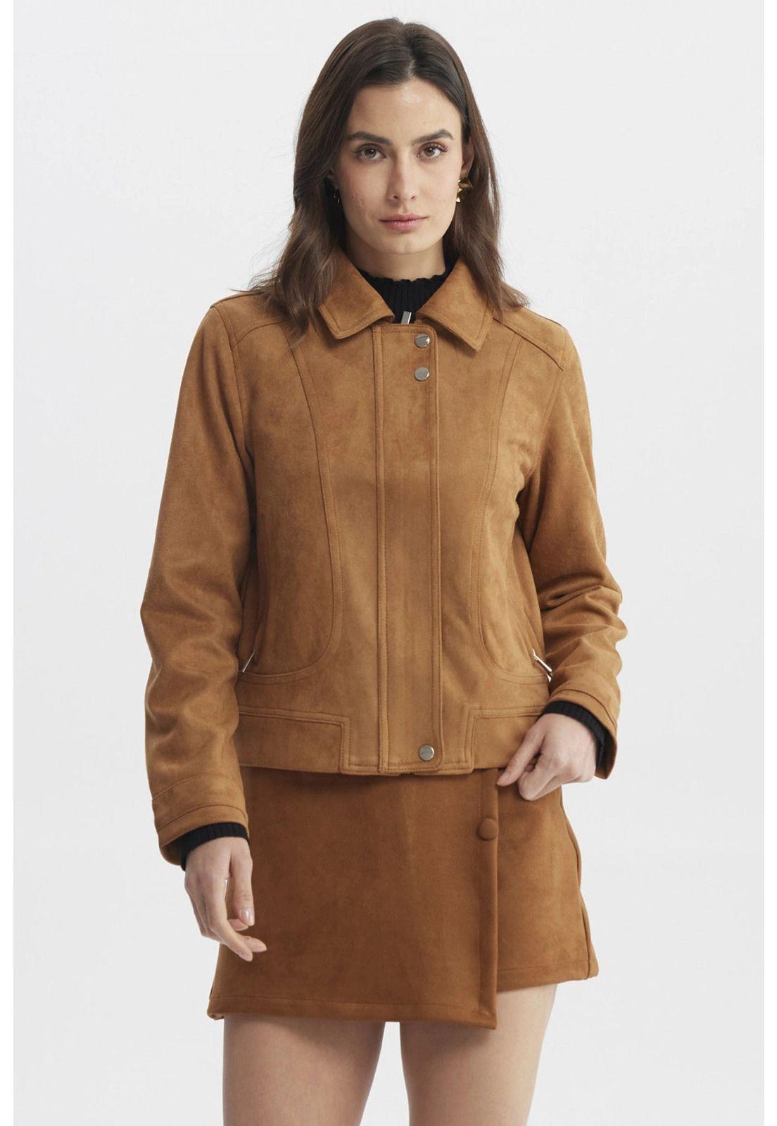 Chaqueta Mujer Cuello Camisero Camel-0