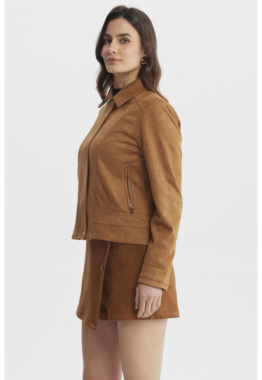 Chaqueta Mujer Cuello Camisero Camel-1