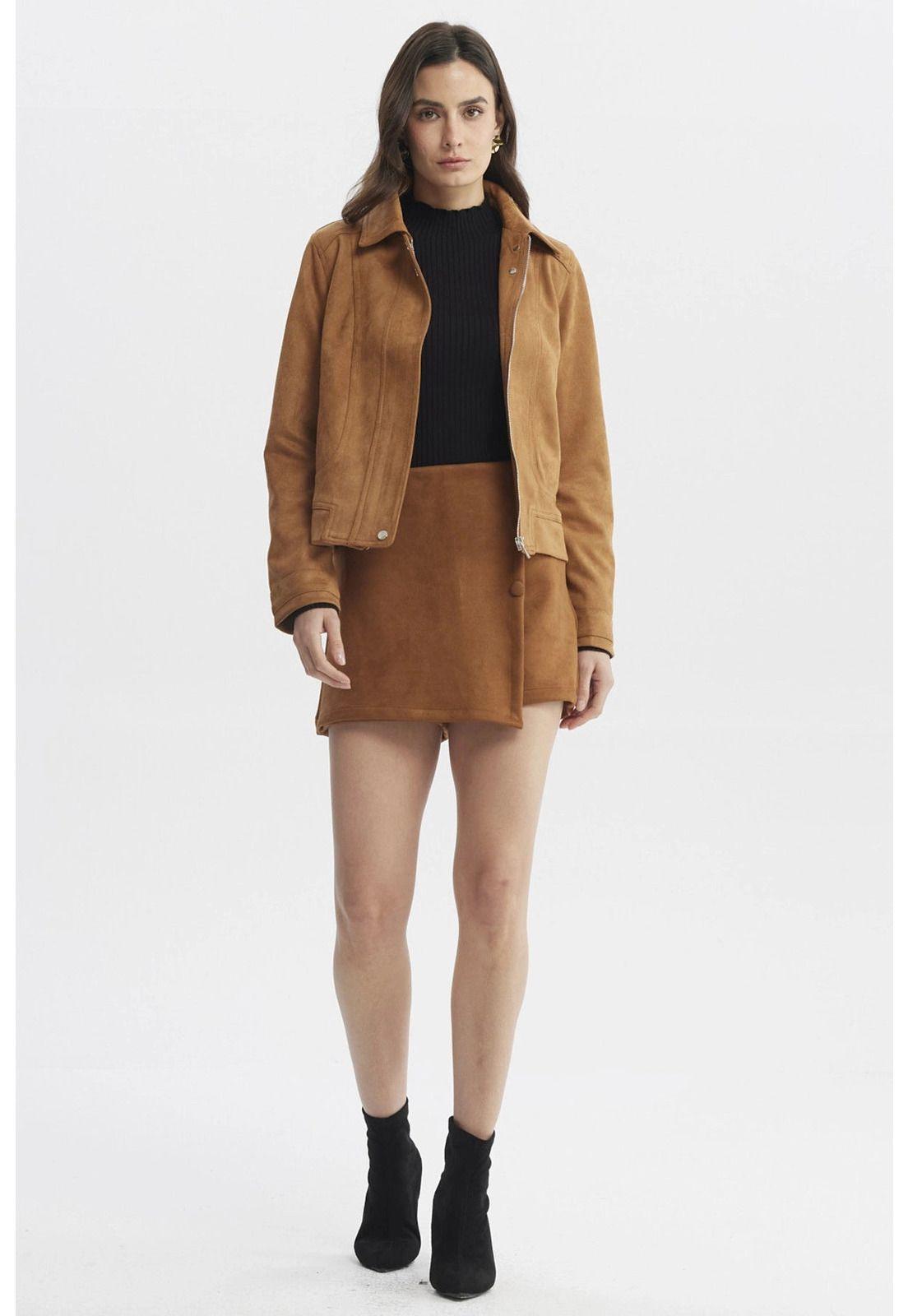 Chaqueta Mujer Cuello Camisero Camel-3