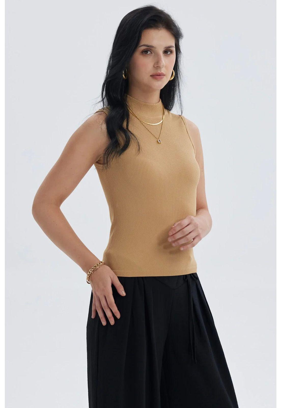 Polera Mujer Rib Camel-1