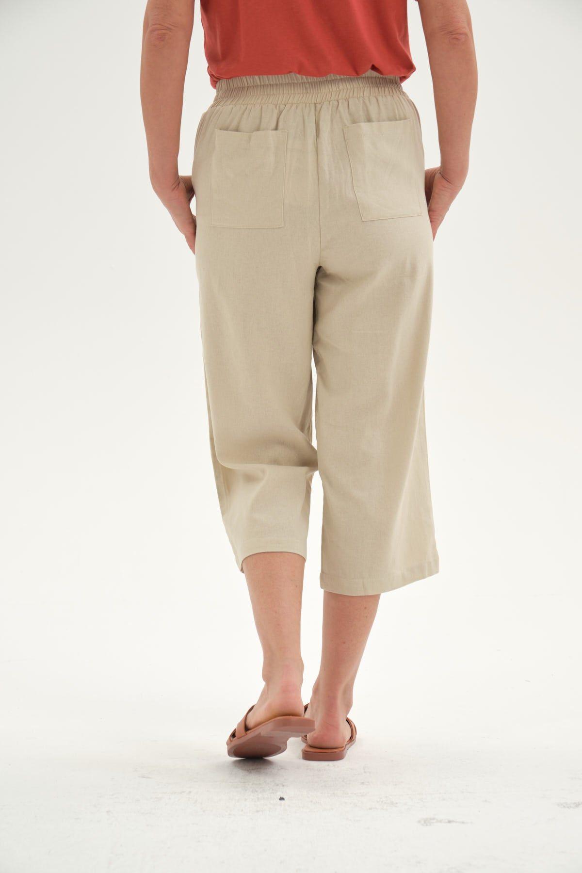 Pescador Mujer Lino Basta Roll Up Beige-2