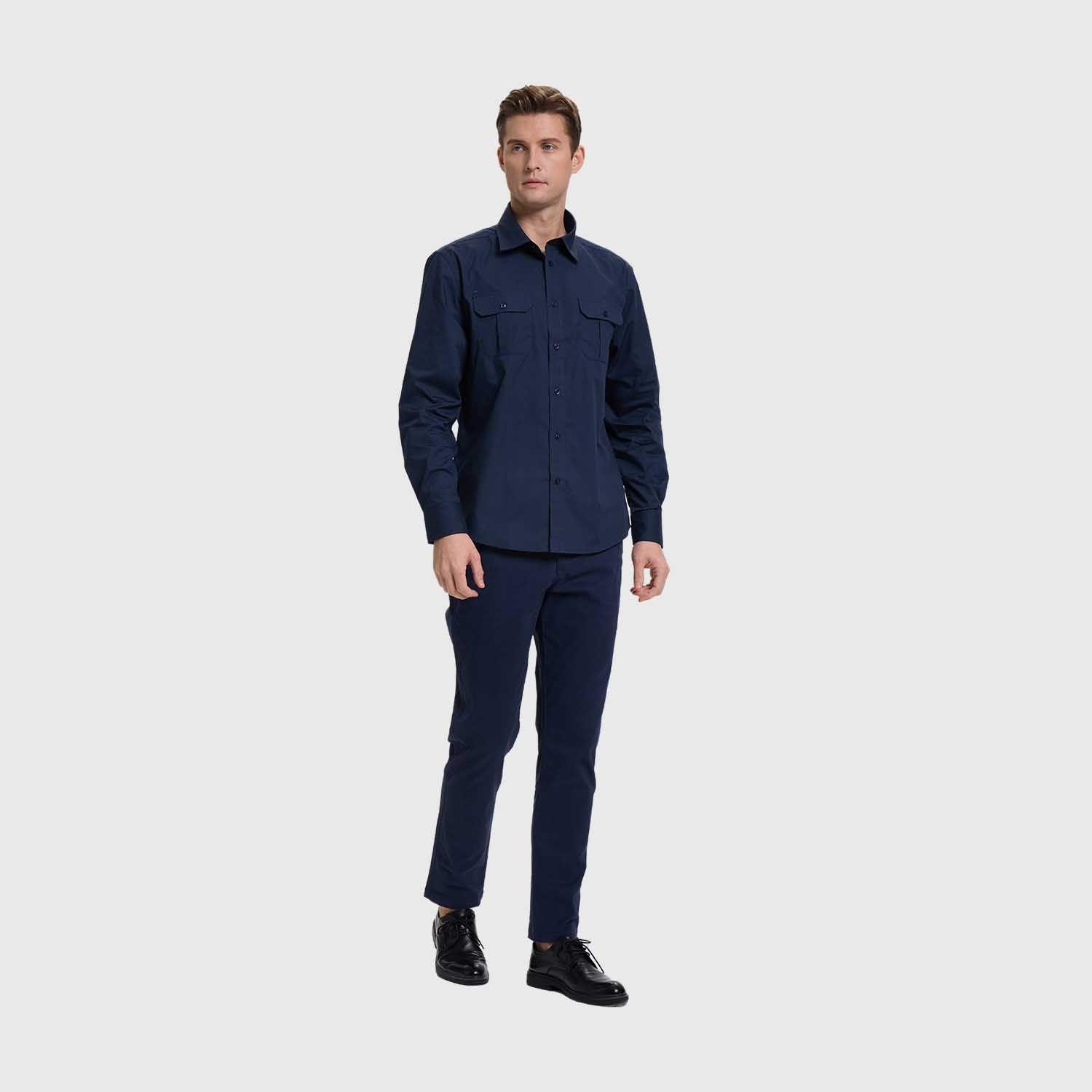 Camisa Hombre Doble Bolsillo Azul Marino Fashion's Park-3