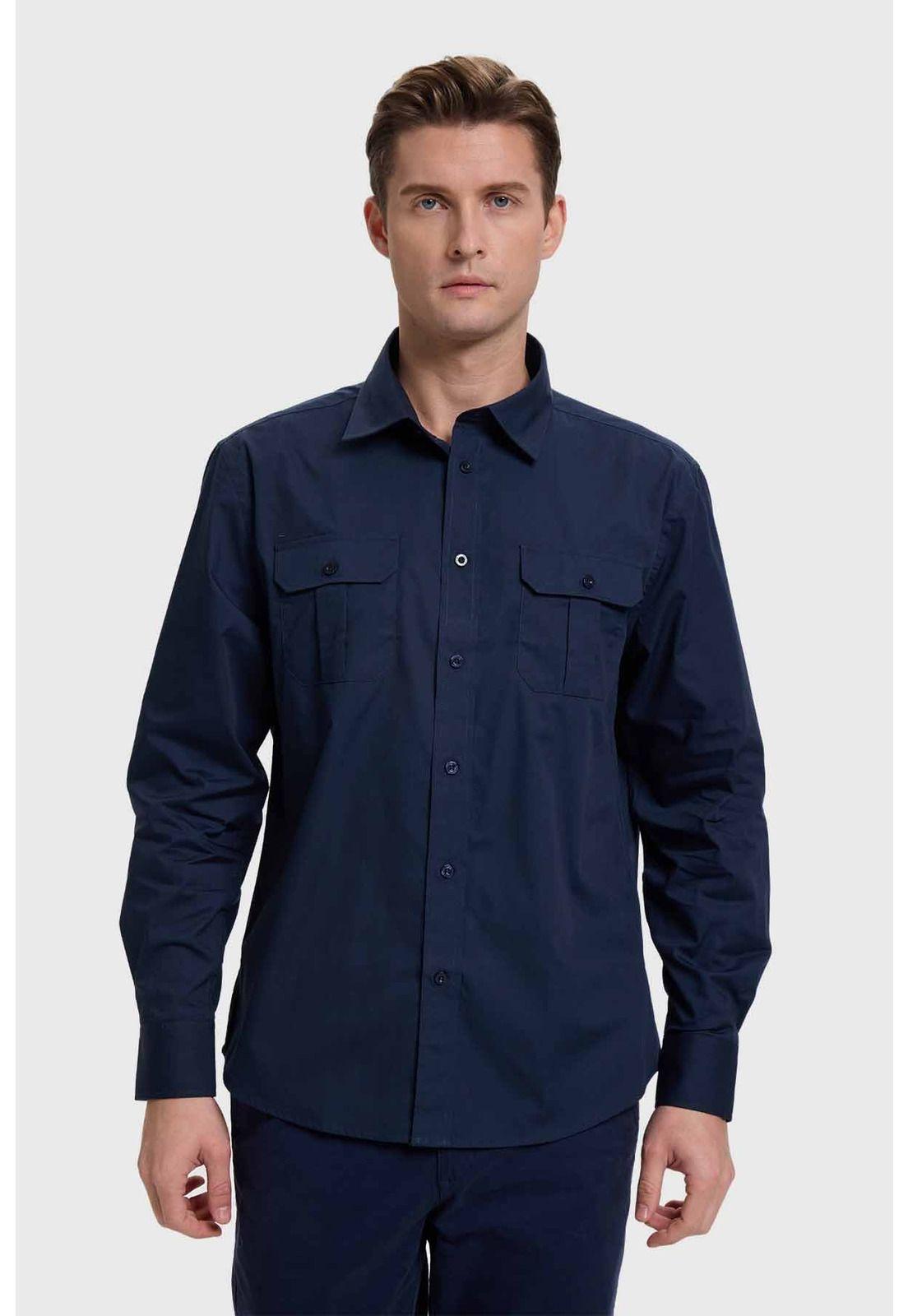 Camisa Hombre Doble Bolsillo Azul-0